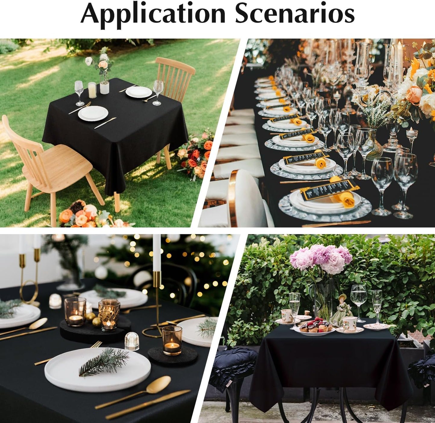 2 Pack Square Table Cloth 52X52 Inch Black Washable Fabric Tablecloth Polyester Solid Dining Table Cover for Birthday Party Dinner Holiday Outdoor Indoor