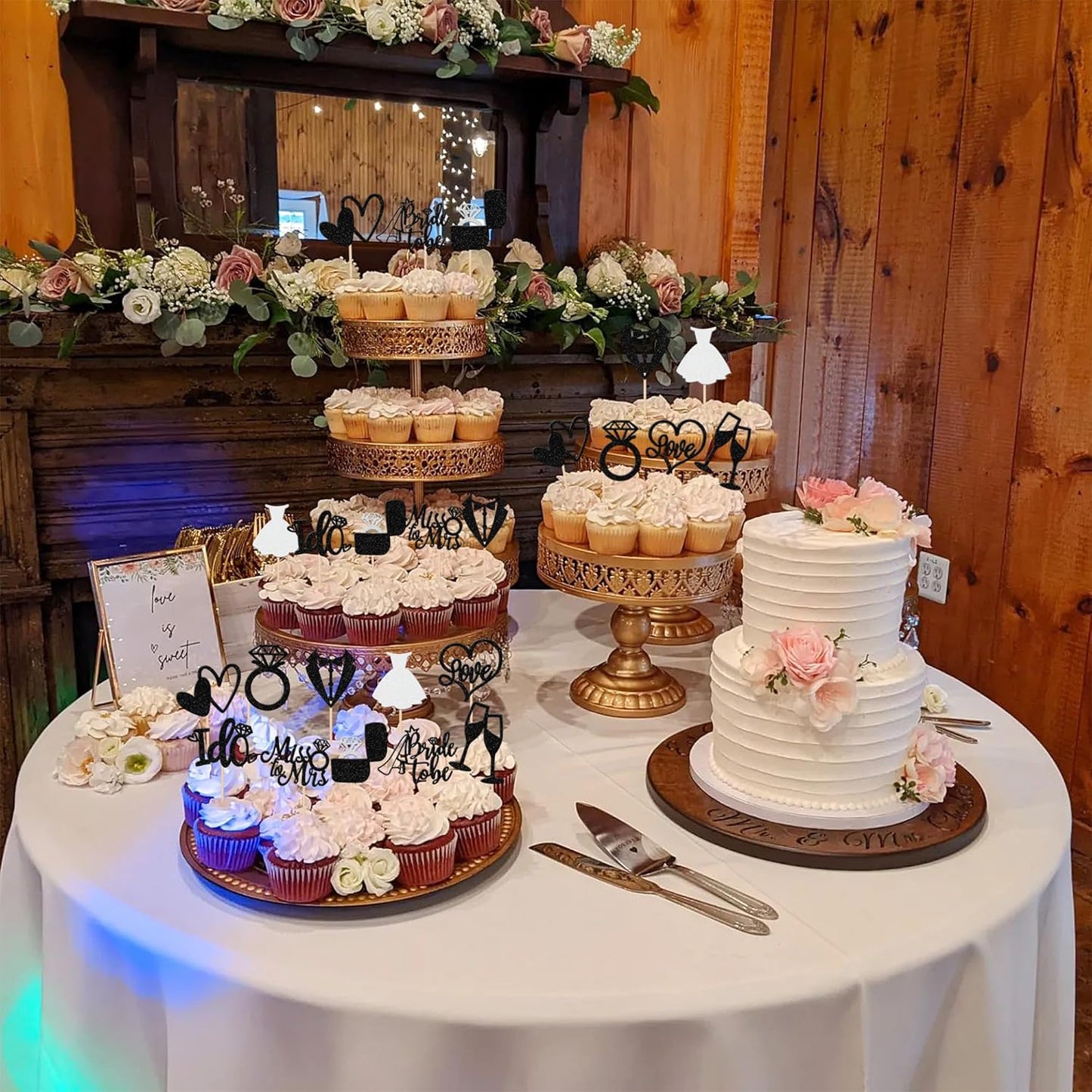 30 PCS Bride to Be Cupcake Toppers Glitter Miss to Mrs I Do Love Heart Ring Cupcake Picks Wedding Bridal Shower Cake Decorations for Wedding Engagement Bachelorette Party Supplies Black