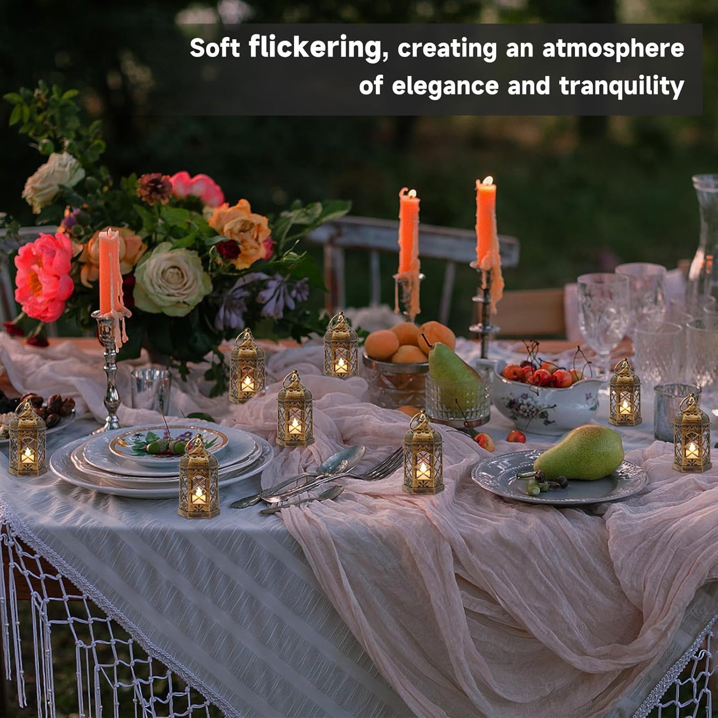 Mini Lantern with Flickering LED Candles for Halloween, LLQ (8Pack-5Inch) Vintage Decorative Candle Lanterns for Christmas Wedding Party Baby Shower Table Centerpiece, Xmas Tree Hanging Ornaments