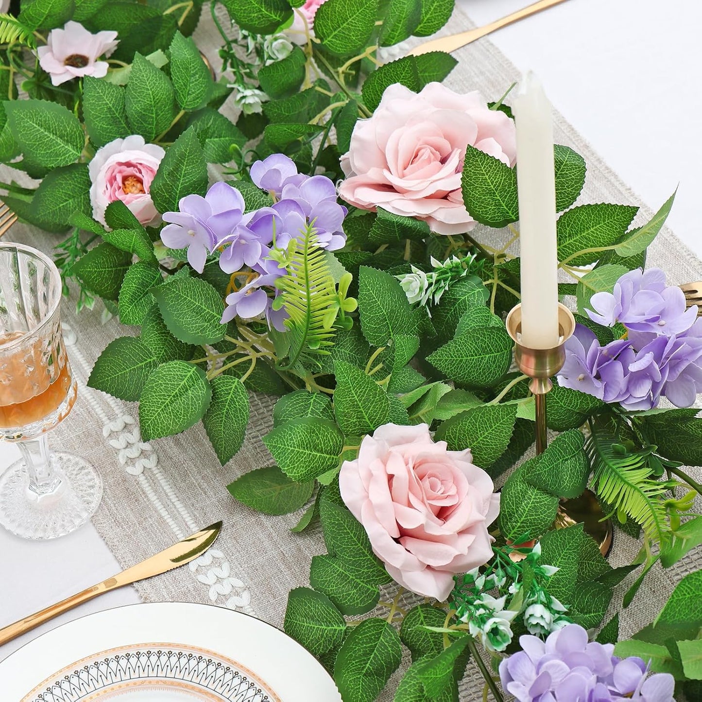 Dremisland 2PCS Artificial Rose Vine Fake Flower Garland 6FT Faux Silk Rose Hanging Vine Floral Garland Daisies Hydrangeas Ivy Vines for Wedding Party Wall Arch Garden Background Decor