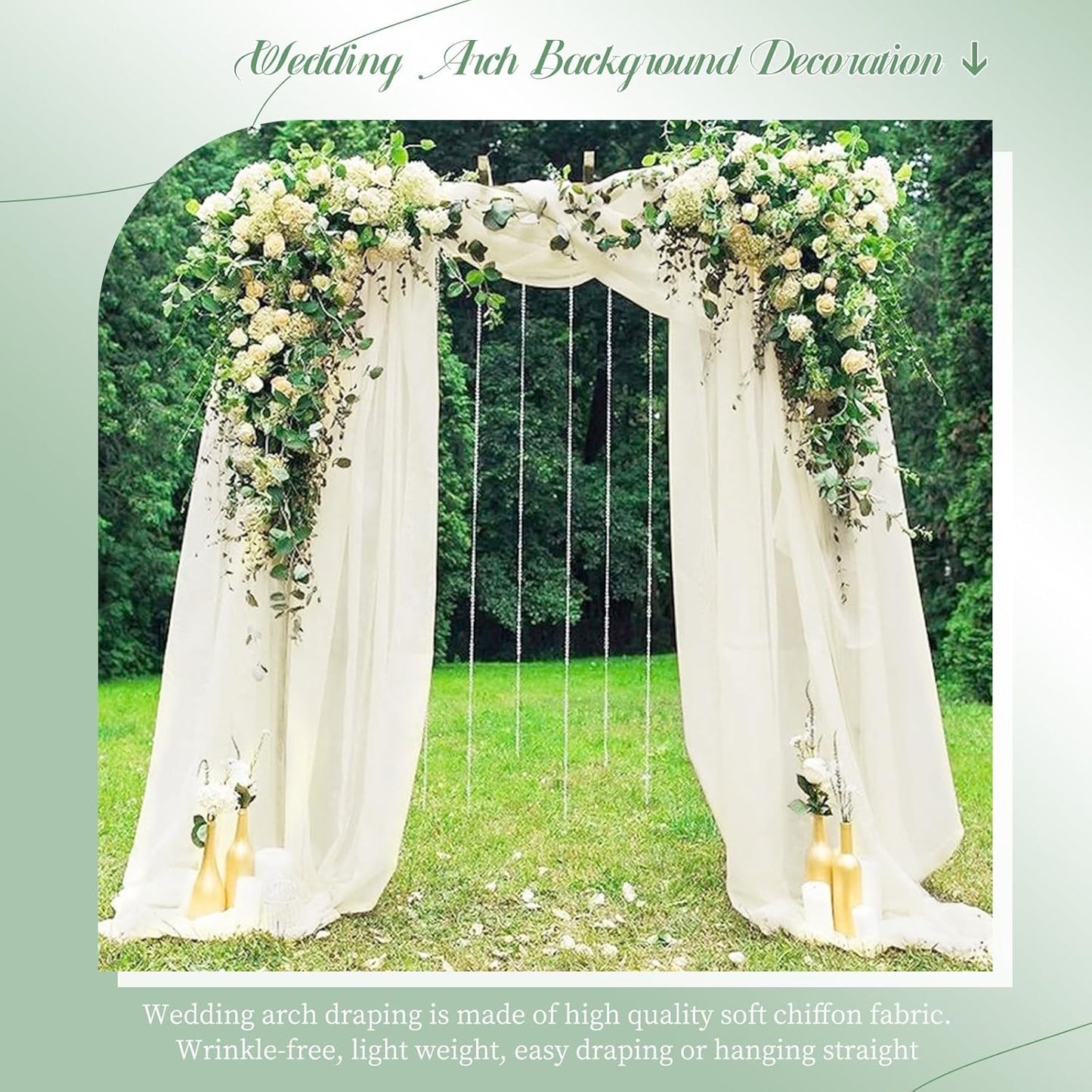 Wedding Arch Draping Fabric, 4 Panels 28" x20ft Ivory Wedding Arch Drapes, Sheer Chiffon Curtain Arbor Drapery Ceiling Drapes Sheer Backdrop Curtains for Wedding Ceremony Party Ceiling Decor