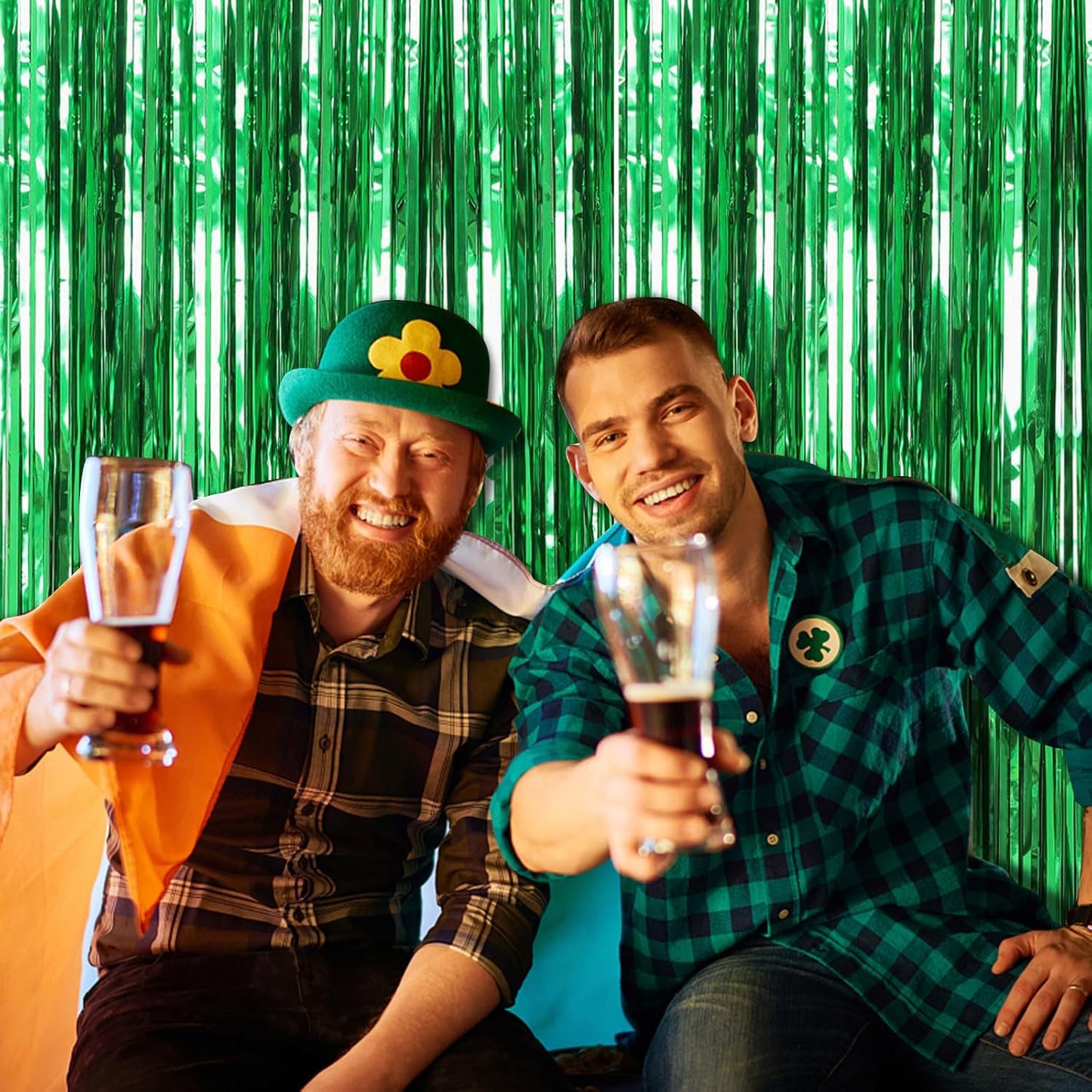 2 Pack Foil Curtain Backdrop Green Metallic Tinsel Foil Fringe Curtains Photo Booth Props for Birthday Wedding Engagement Baby Shower Bachelorette Christmas Holiday Celebration Party Decorations