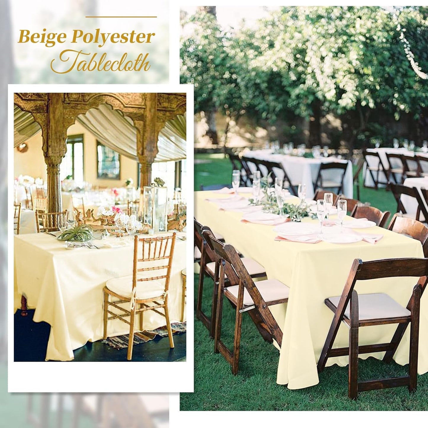 12 Packs 90 x 132 Inch Tablecloth, Beige Polyester Table Cloth for 6ft Rectangle Tables, Washable Fabric TableCover for Wedding Banquets Parties Buffet Dining Table