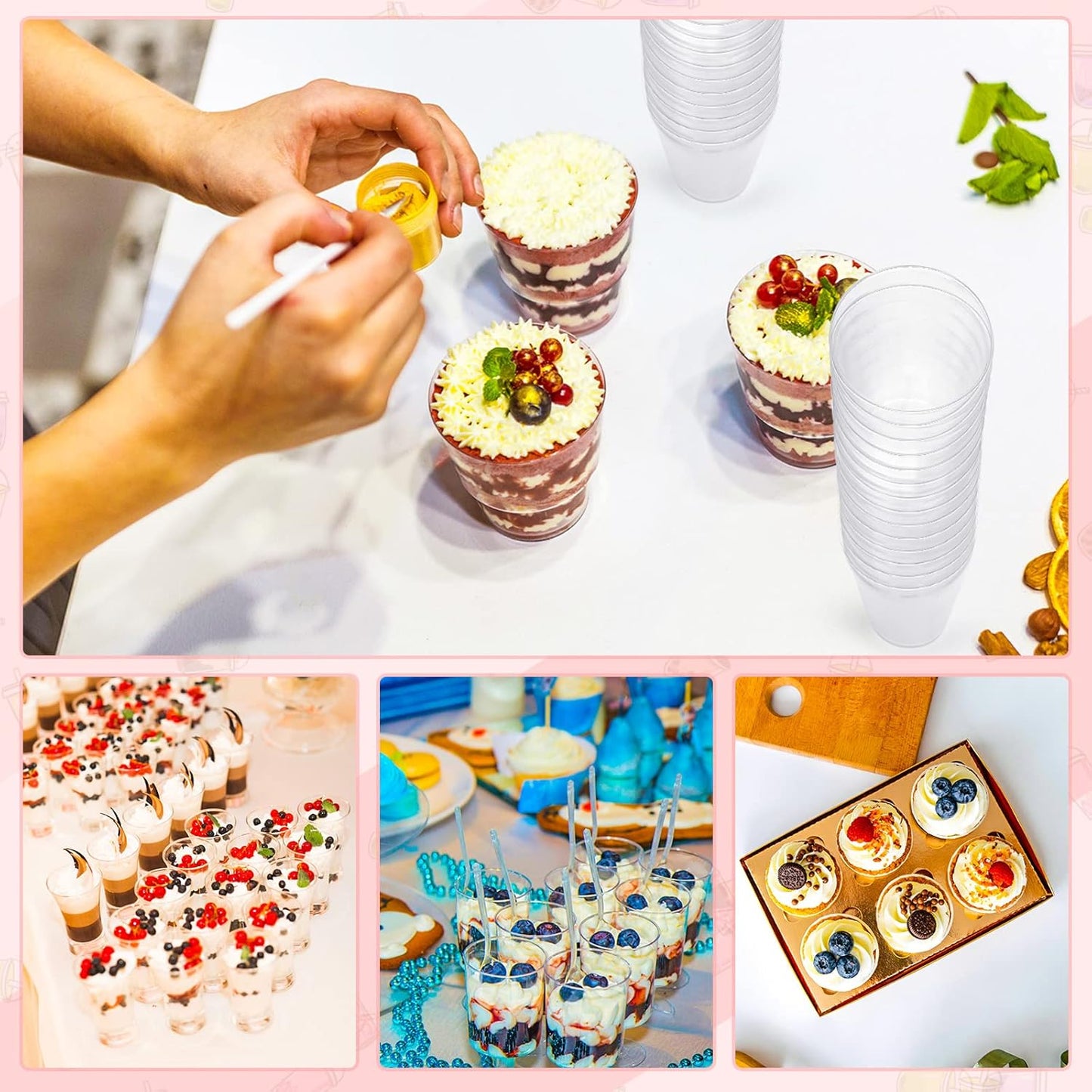 CHENGU 3 oz Clear Plastic Mini Dessert Cups with Spoons - Round Parfait Appetizer Cups, Shot Glasses, Disposable Tall Tumbler for Dessert Tasting Party supplies (200 Pieces)