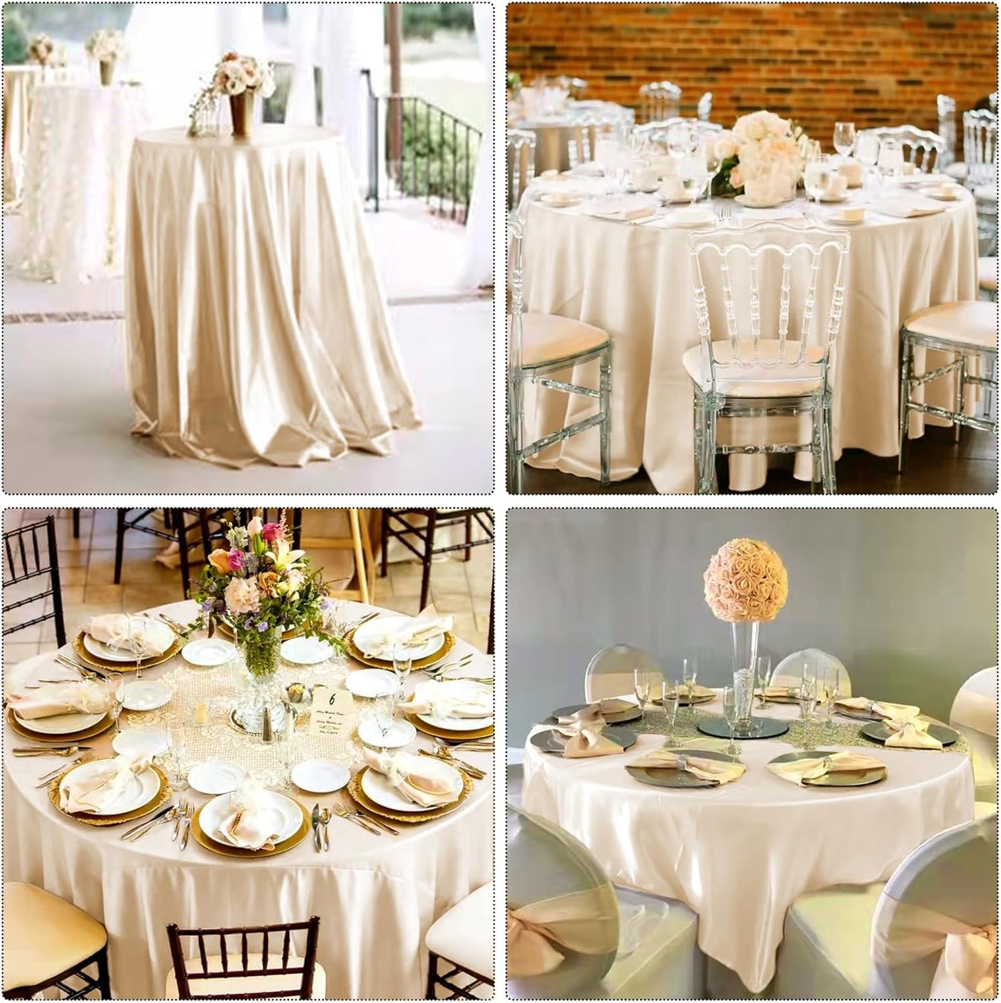 12 Pack 120 Inch Champagne Satin Tablecloth - Premium Bright Silky Round Tablecloth Overlay Smooth Fabric Table Cover, Table Decoration for Wedding Party Banquet Events Restaurant Kitchen Dining