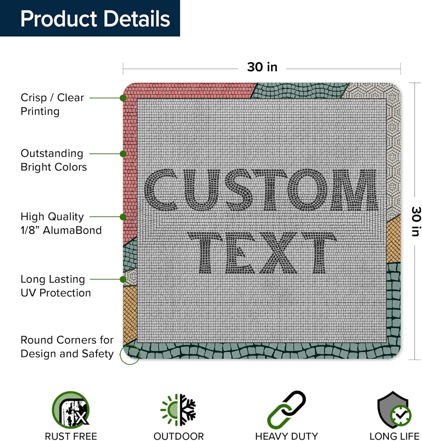 Custom Sign, Custom Street Sign, 11 Font Colors, 13 Font Styles, 4 Hole Options, 22 Sizes, 30x30 Inches, Rust Free DiBound, Fade Resistant, Made in USA by My Sign Center (Fauxsaic 2)