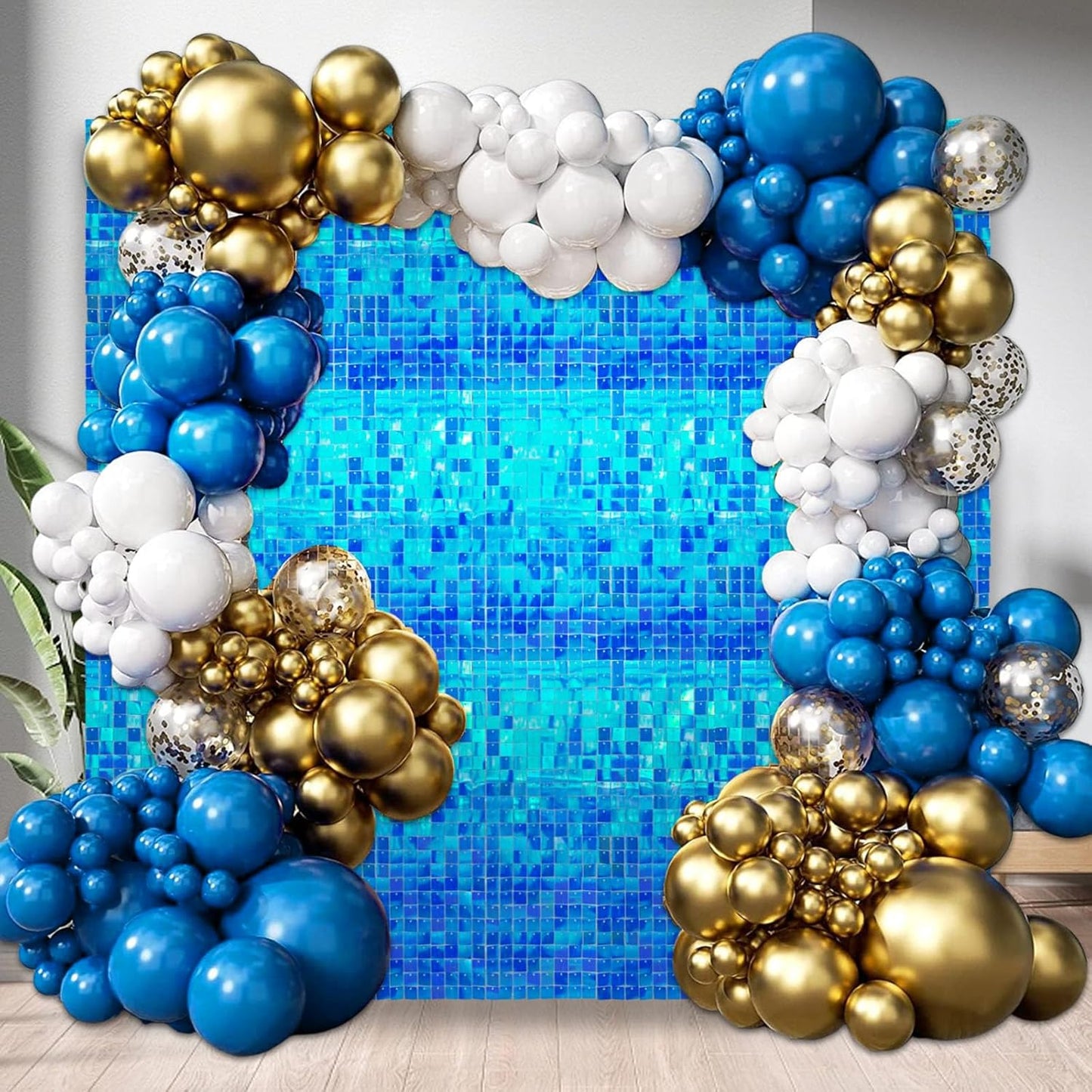 24PCS Colorful Lake Blue Shimmer Wall Backdrop, Square Sequin Photo Backdrops Panel, Glitter Wall Background for Birthdays, Weddings, Christmas, Engagements, Disco Bachelorette Party Decor (3FTx4FT)