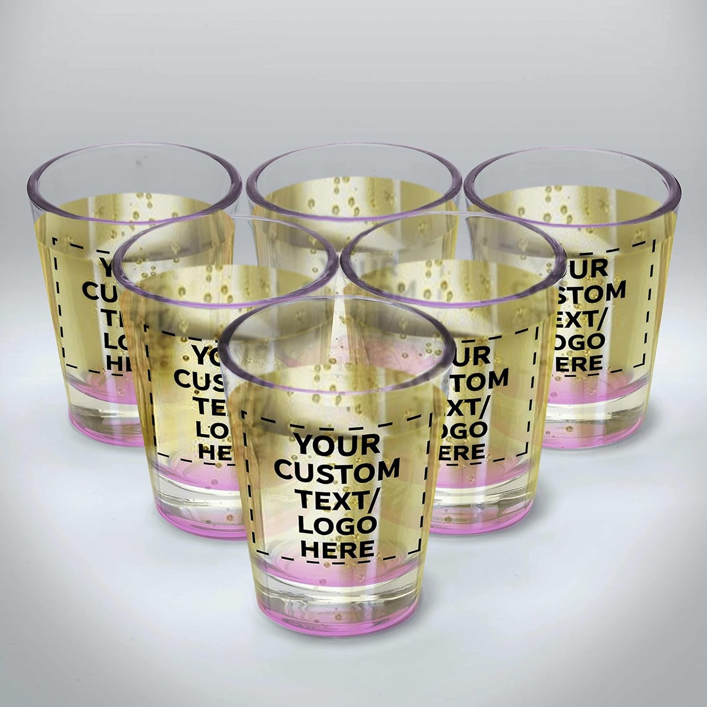 Custom Shot Glasses 1.75 oz. Set of 100, Personalized Bulk Pack - Great for Wedding Favors, Bachelorette Party Decorations, Party Fovors, Color Bottom - Pink