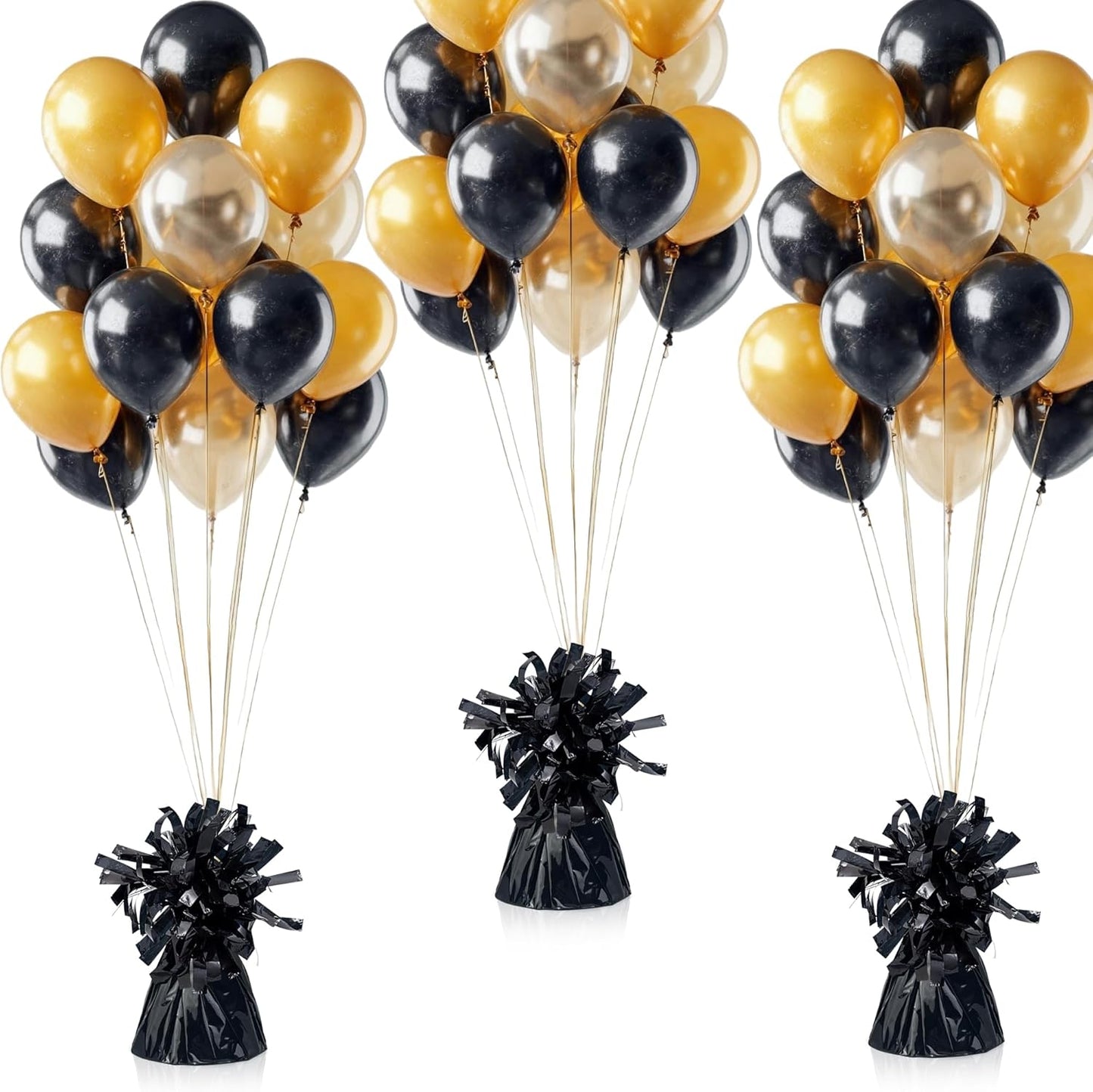 16 PCS Metallic Wrapped Balloon Weights Black Heavy Balloon Weight for Balloons Birthday Party Table Centerpiece Decorations (Black)