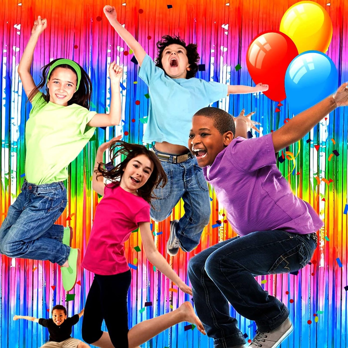 4 Pack Rainbow Foil Fringe Curtain Backdrop, 3.3Ft x 9.8Ft Colorful Metallic Tinsel Foil Streamers Curtains for Photo Booth, Wedding, Thanksgiving, Birthday, Christmas, Halloween Party Decoration