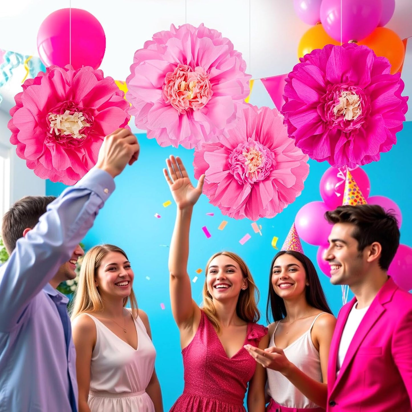 SUNBEAUTY 20" Giant Hot Pink Tissue Paper Flowers - 4 PCS Large Crepe Tissue Fiesta Flowers Party Birthday Decorations Sunset Autumn Thanksgiving Wedding Backdrop Bridal Baby Shower Nursery Wall Decor