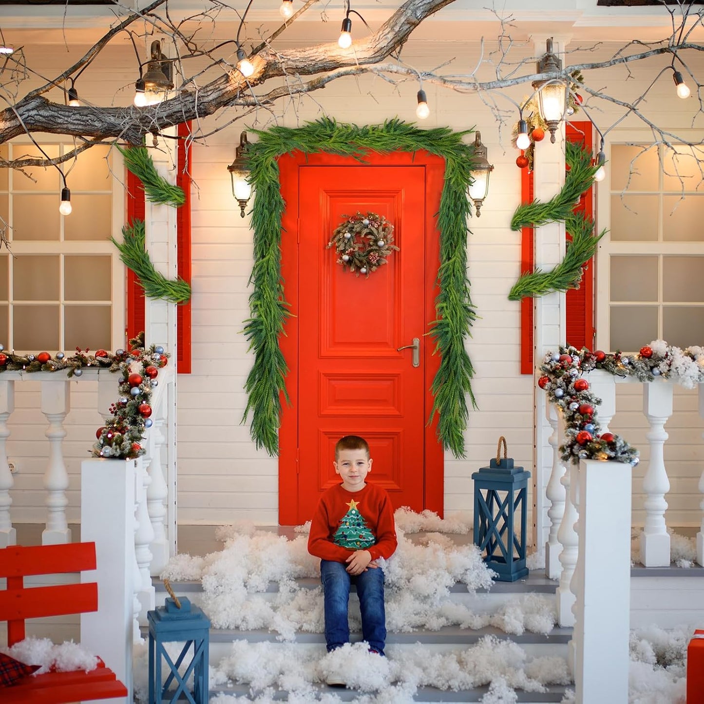 1 Pcs Artificial Norfolk Pine Garlands Christmas, 6 FT Dense Real Touch Winter Pine Garland Ornament, Green Artificial Greenery Garland for Table, Mantle, Wall, Indoor, Outdoor Christmas Decorations