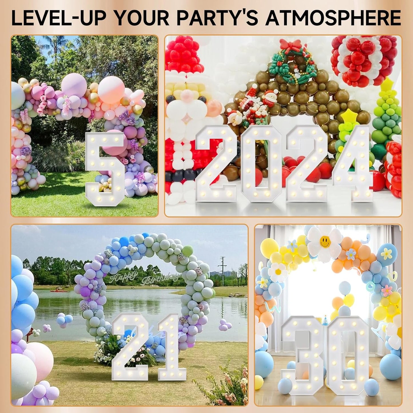 4FT Marquee Numbers, Large Light Up Numbers 5 for 5th 35th 50th Birthday Party Decorations, Giant Light Up Number for Anniversary Decor, 4 Feet Mosaic Number 5 with LED Lights DIY Kit