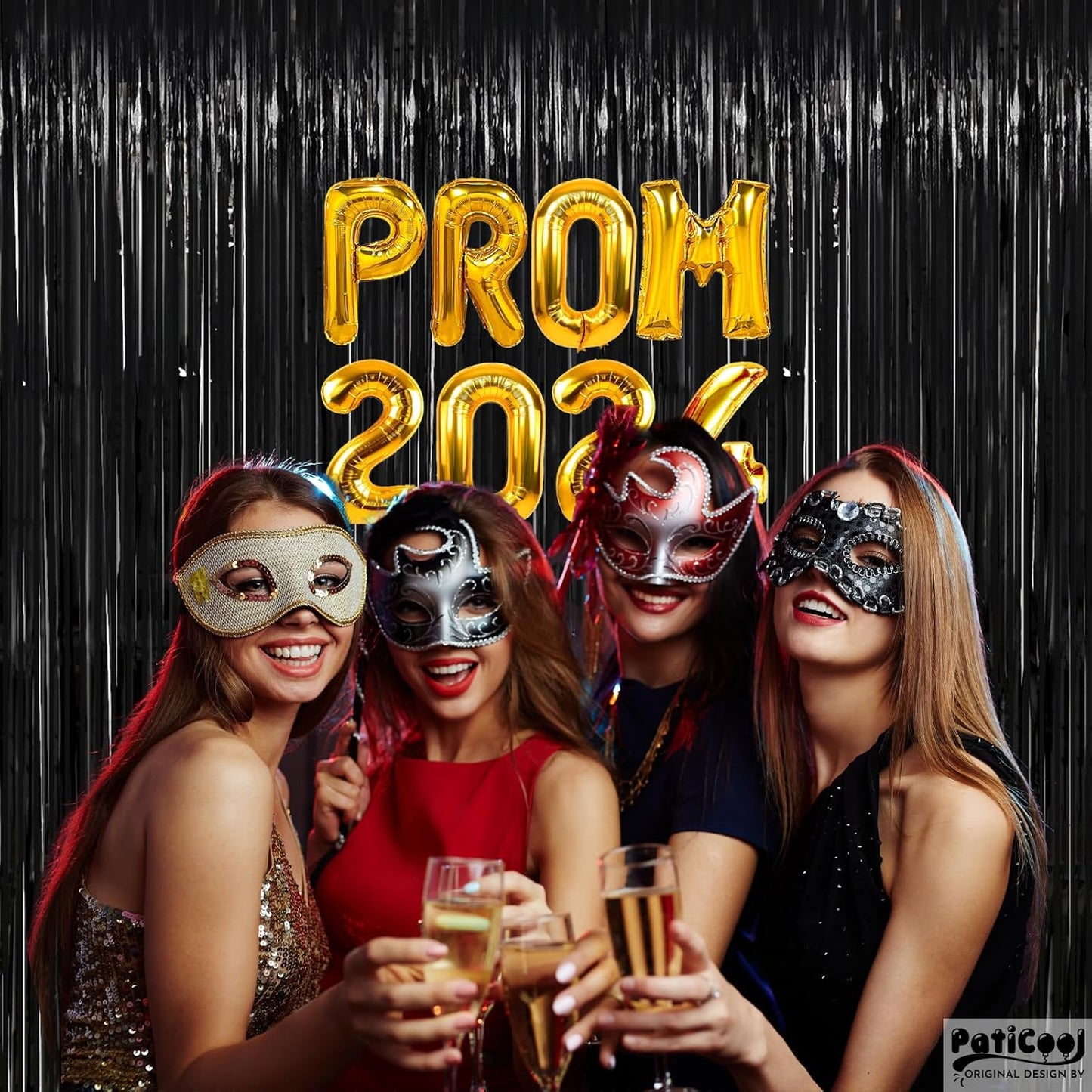 Black Streamers Party Decorations - Thicken 4 Pack 3.2 x 8.2 FT - Black Tinsel Foil Fringe Backdrop Curtains, Photo Booth Props for Birthday, Halloween, Retirement, Bachelor Party Decorations