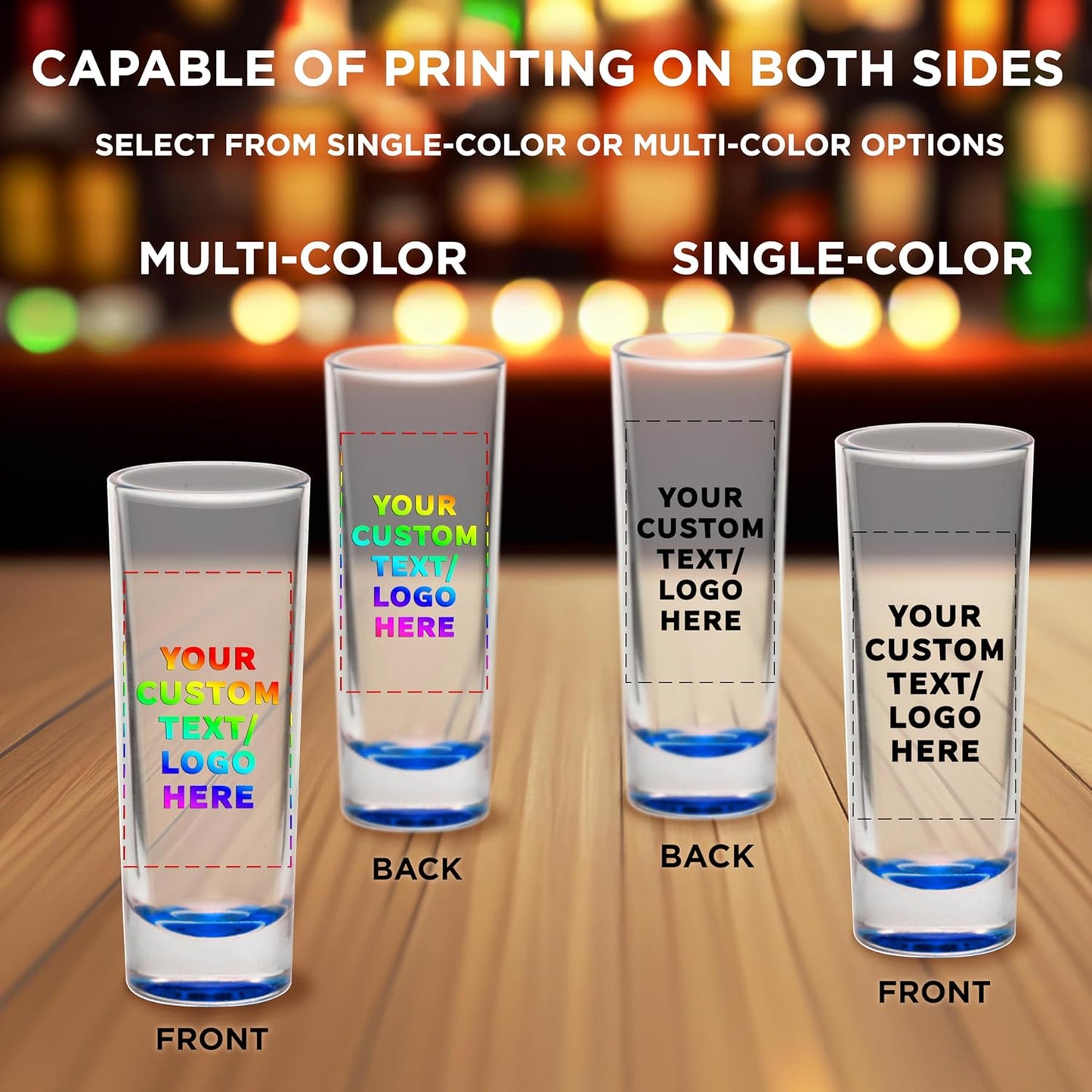 Custom Cordial Shooter Shot Glasses 2 oz. Set of 10, Personalized Bulk Pack - Great for Birthdays, Parties, Indoor & Outdoor Events - Blue