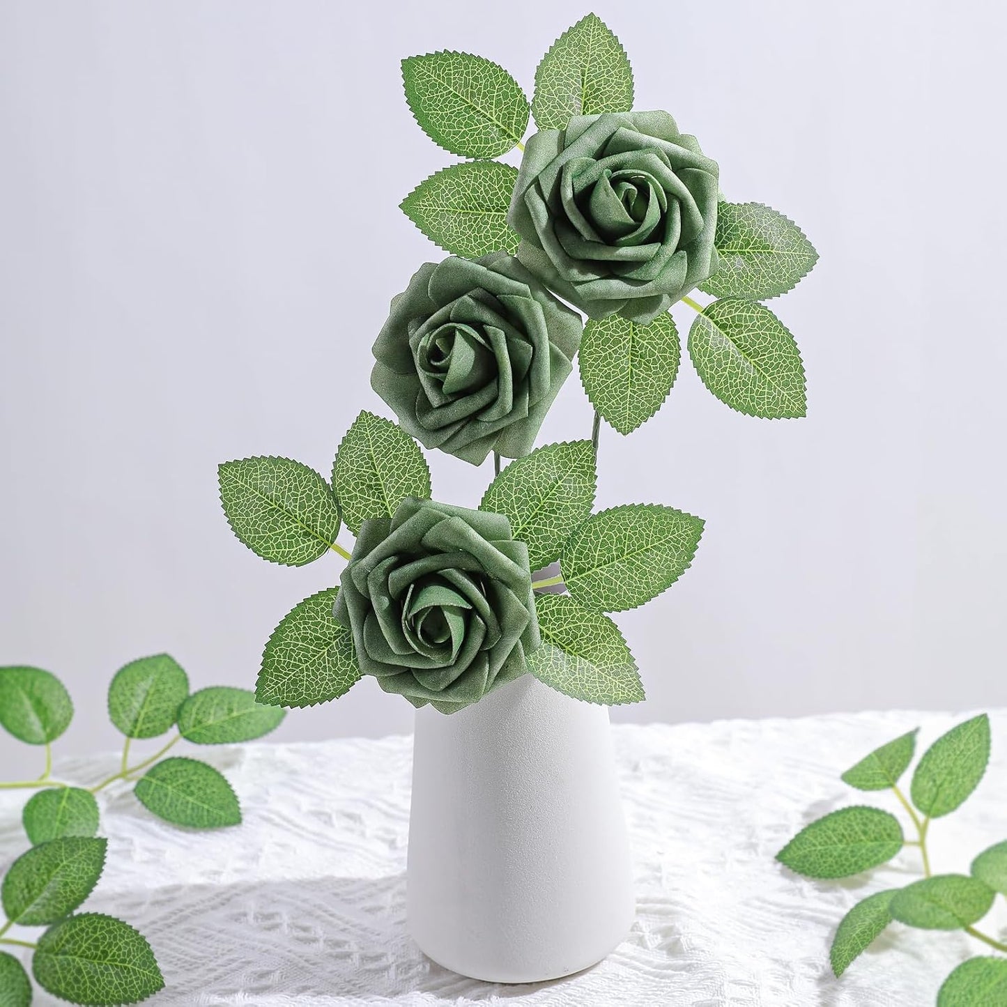 AmyHomie Artificial Flowers Green Rose 25pcs Real Looking Fake Roses w/Stem for DIY Wedding Bouquets Centerpieces Arrangements Party Baby Shower Home Decorations