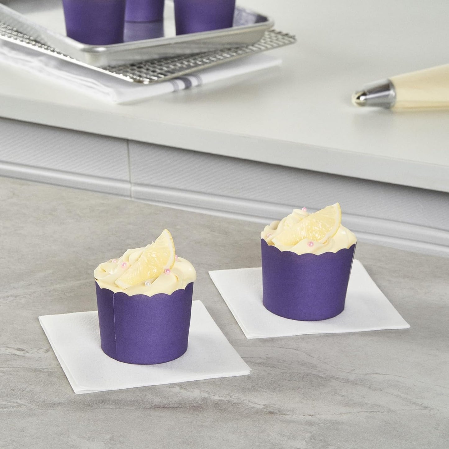 Panificio 6 Ounce Cupcake Wrappers, 200 Scalloped Baking Cups - Oven-Ready, Greaseproof, Purple Paper Cupcake Liners, Disposable, For Birthdays, Baby Showers, Or Weddings - Restaurantware