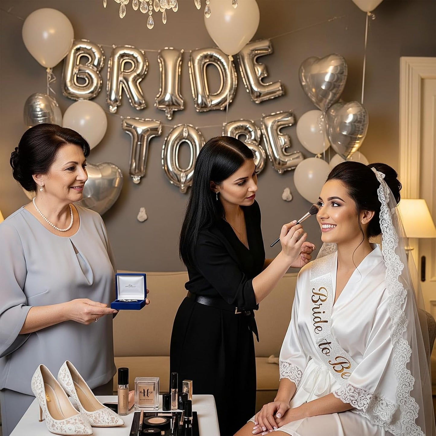 Silver Decorations pearl White balloons Bridal Veil BRIDE TO BE Balloons Sash with Diamond Ring Heart Champagne Balloons Bridal Veil for Bachelorette Party Decor Bride To Be Bridal Shower