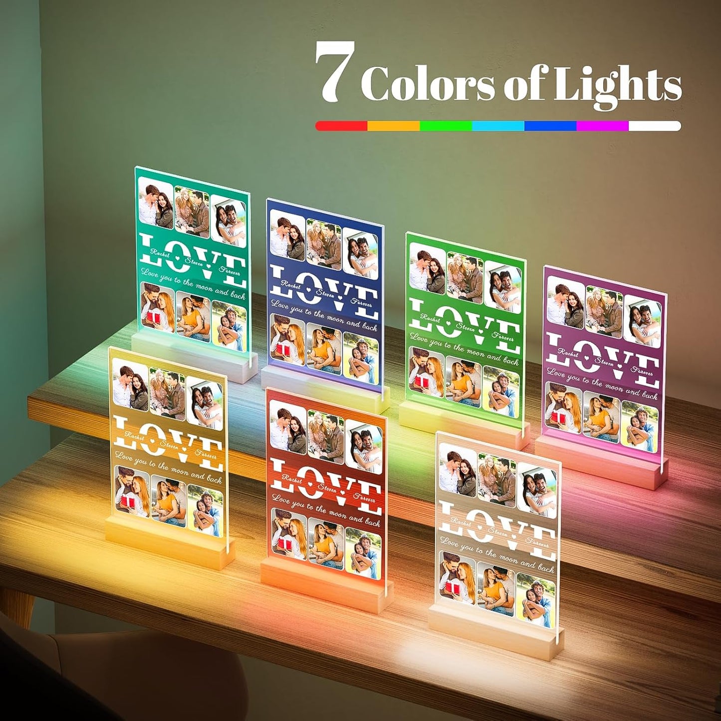 Personalized LOVE Picture Frames with Photo, Custom Photo Frame with Night Light, Customized Photo Gifts, Personalized Anniversary Couples Gifts for Women Men Her Him Boyfriend Girlfriend