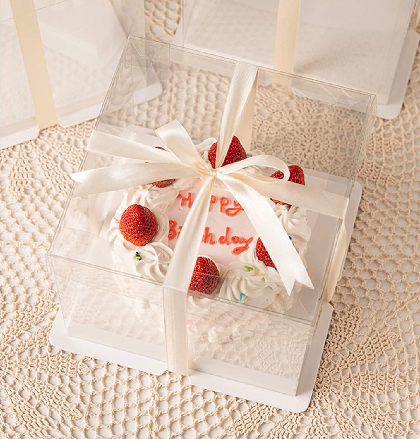 12X12X7inch Clear cake Boxes,Cake Carrier,Disposable Cake Containers, Large Cake box with Ribbon, Ideal for Large 10and 12Inch Cake carry,transparent cake box for birthday Party wedding -White