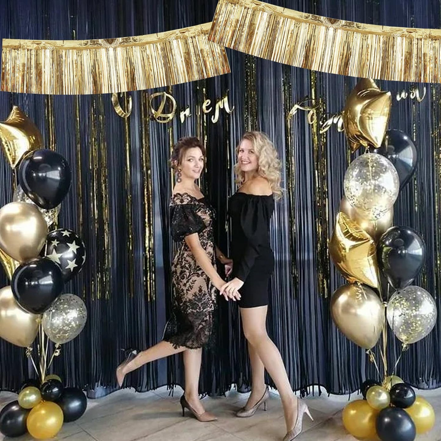 BEISHIDA 3 Packs Metallic Foil Fringe Garland Champagne Wall Hanging Tinsel Fringe Banners for Car Floats Halloween Bridal Shower Wedding Birthday Easter Graduation Holiday Party Decoration(30Ft)