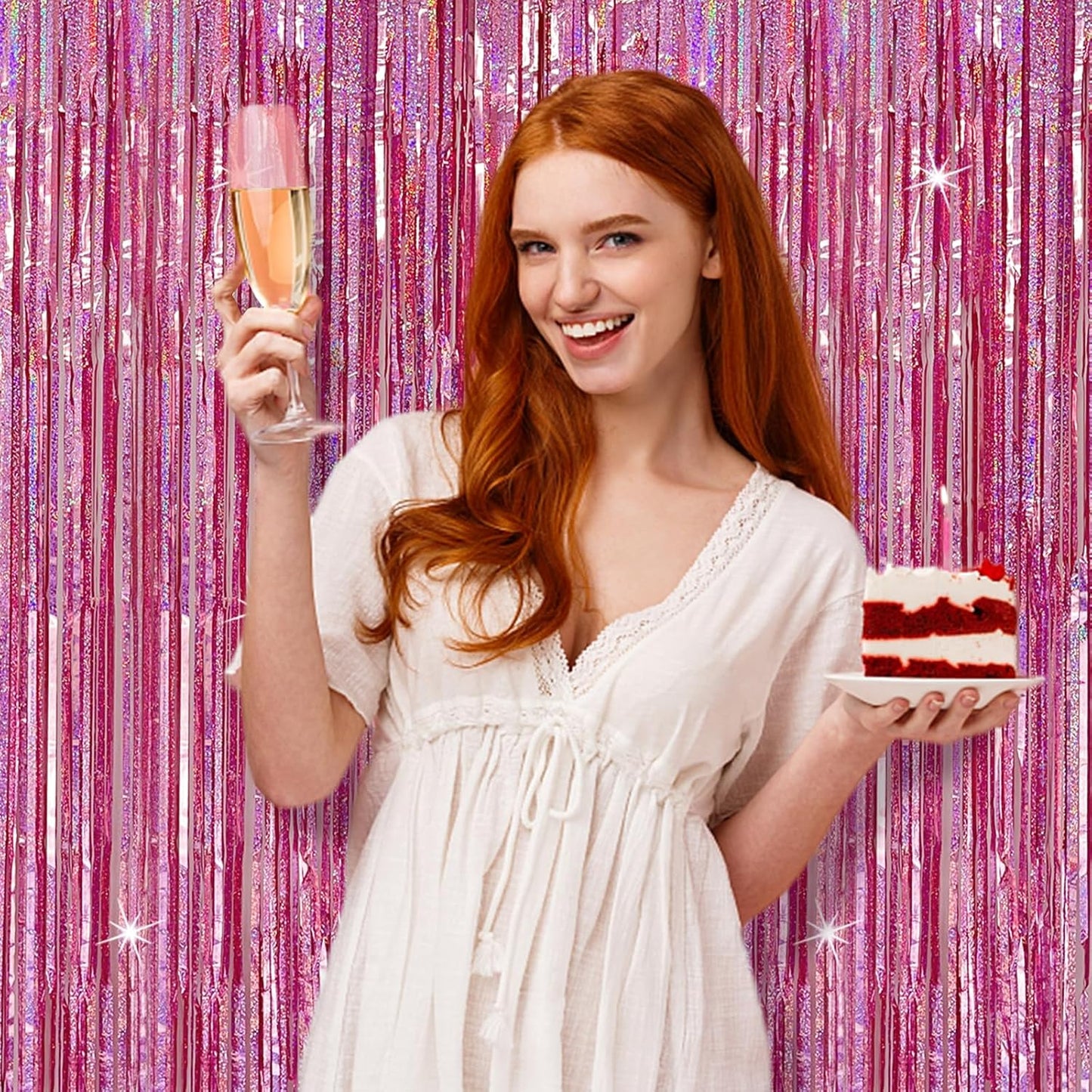 Tinsel Curtain Party Backdrop Pink Birthday Decorations 10 Packs Glitter Foil Fringe Curtain Party Decor Streamers Photo Booth for Birthday Christmas Wedding Halloween Graduation Decorations