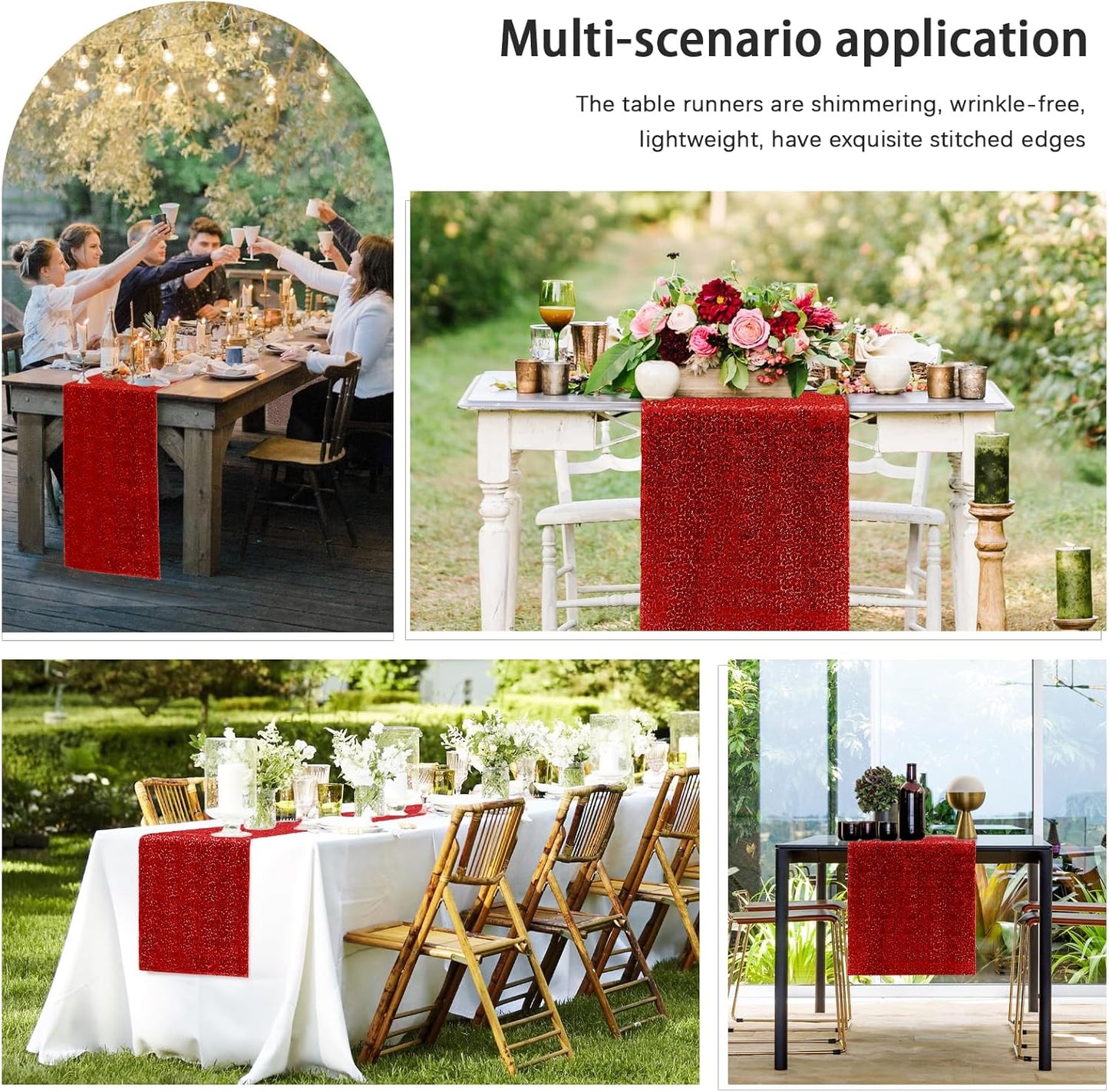 10 Packs 12 x 72 inches Sequin Table Runner, Red Glitter Table Runner for Birthday Party Supplies Wedding Engagement Baby Shower Holiday Celebration Event Decorations