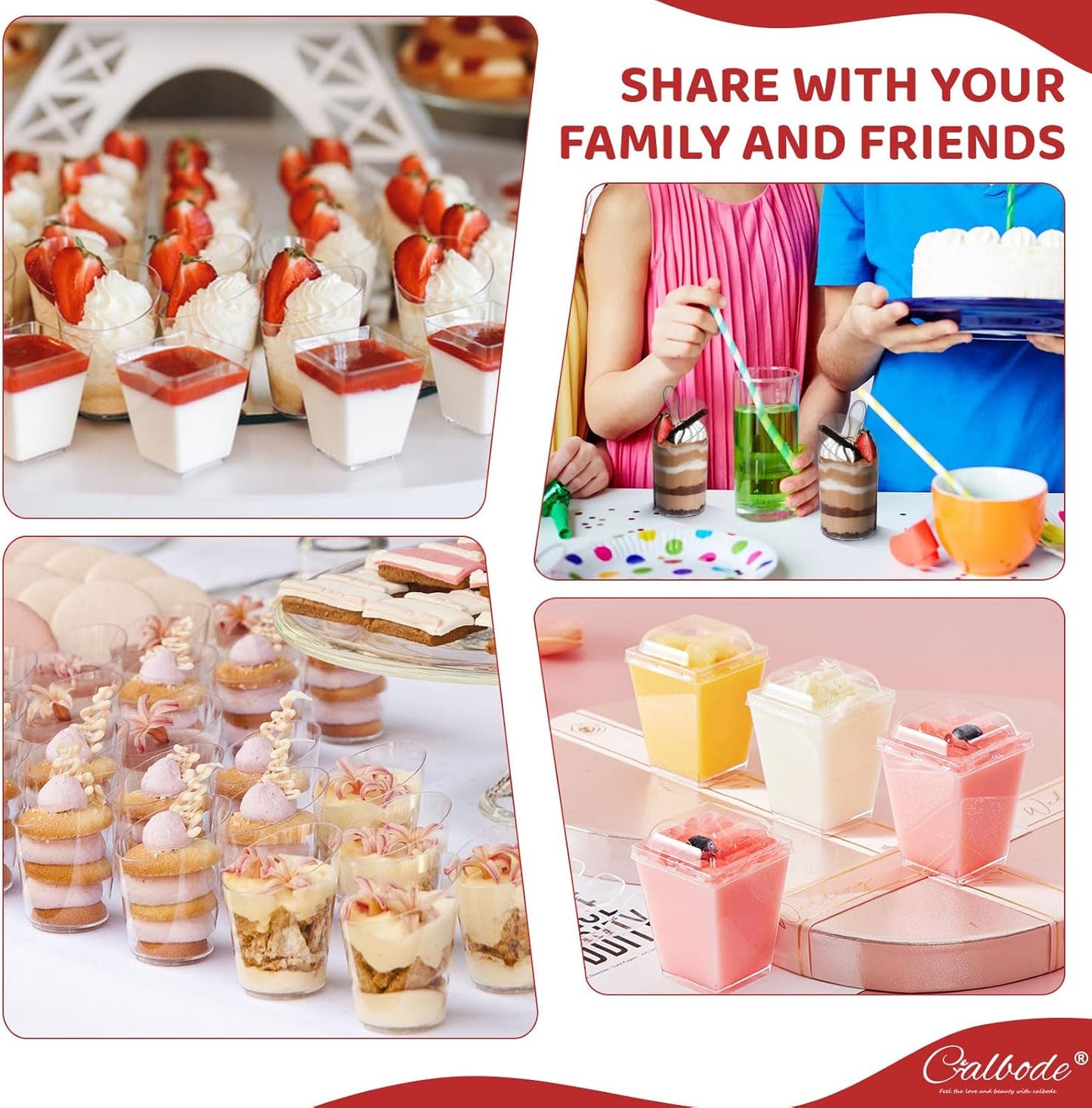 300 Pack Mini Dessert Cups with Spoons – Clear Plastic Parfait Cups for Parties, Ice Cream, Pudding, Fruit Shooters (3oz & 5oz, Oval & Square). Perfect for Appetizers & Entertaining