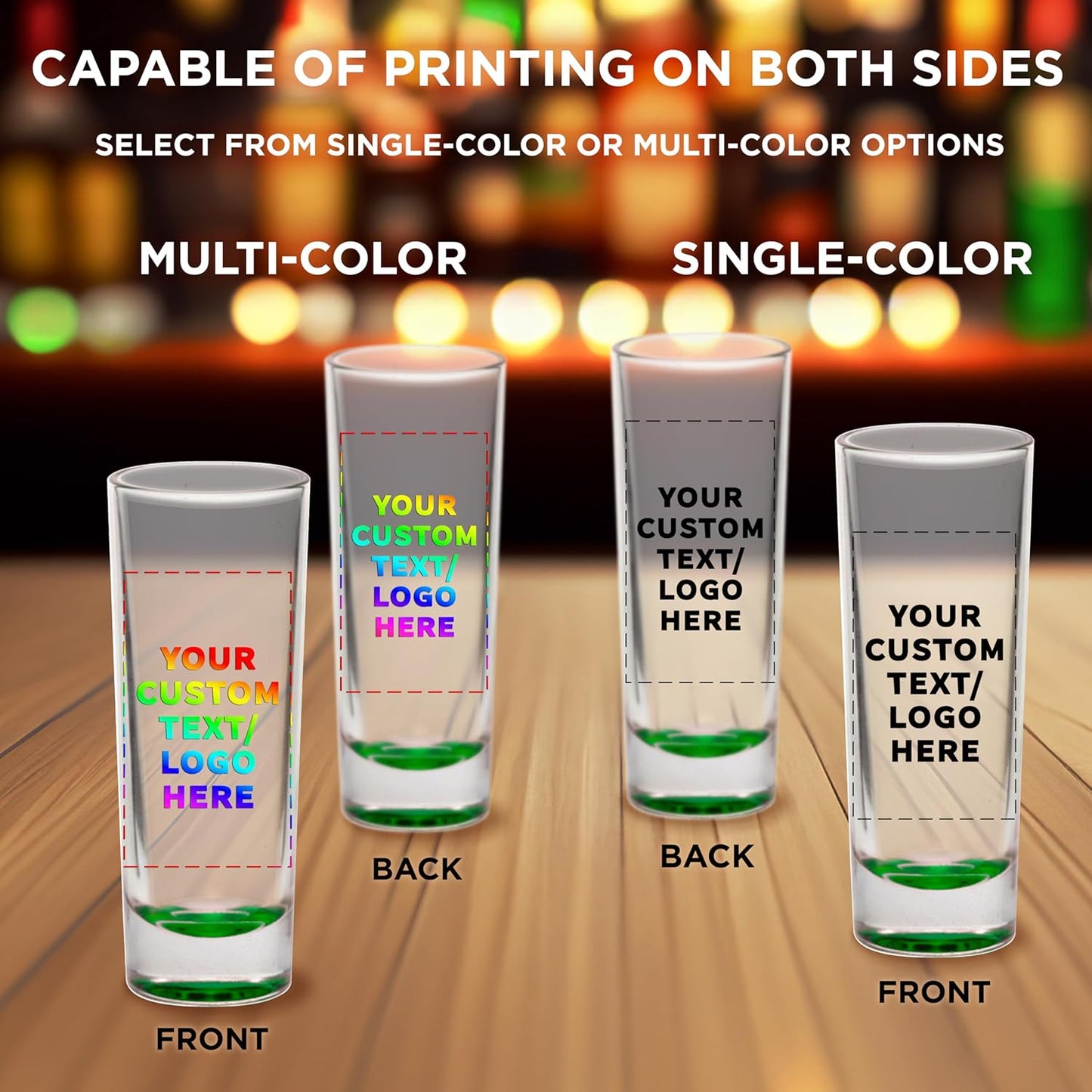 Custom Cordial Shooter Shot Glasses 2 oz. Set of 10, Personalized Bulk Pack - Great for Birthdays, Parties, Indoor & Outdoor Events - Green