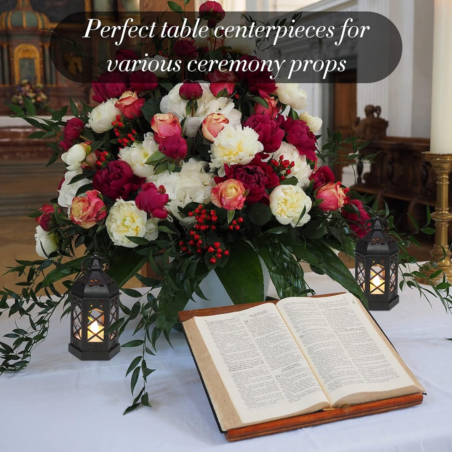 LLQ (8Pack-5Inch) Mini Lantern with Flickering LED Candle for Table Centerpiece, Black Halloween Decorations, Small Hanging Decorative Lantern for Wedding Christmas, Fall Garden Party Decor for Home