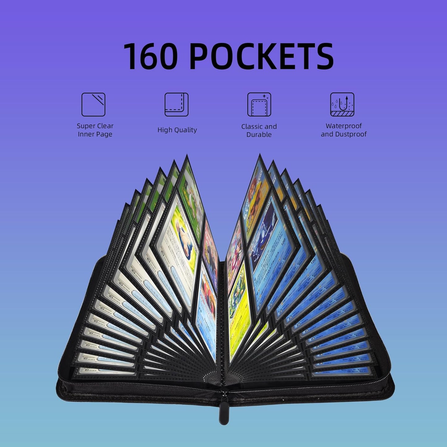 4 Pockets Premium Card Binder 160 Cards Trading Card Binders No Ring Card Storage Display Album(4 Pocket 160 Card Slot,Blue)