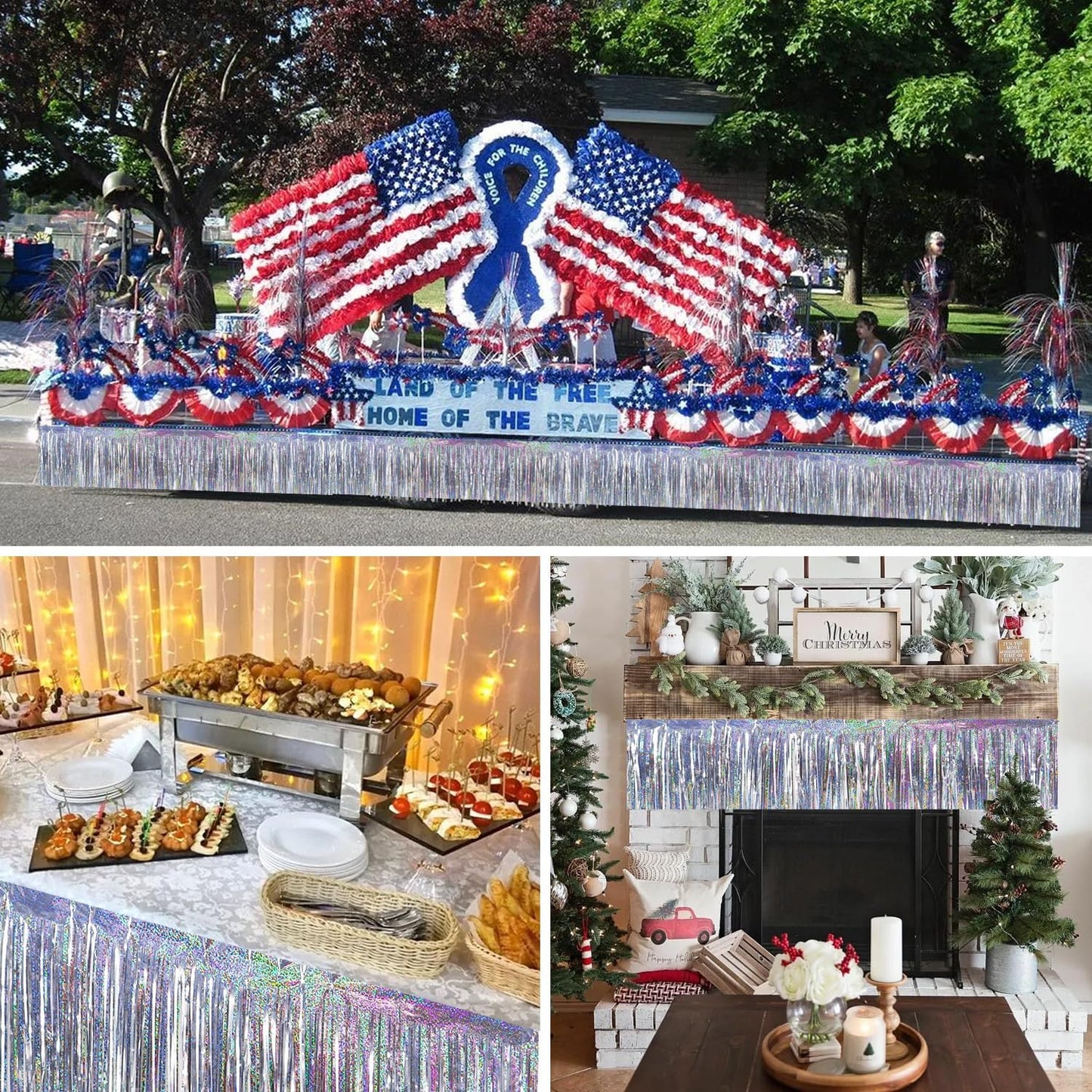 BEISHIDA 3 Packs 30 Feet Metallic Foil Fringe Garland Tinsel Streamers,Laser Silver Wall Hanging Tinsel Fringe Banners for Wedding Birthday Party Decoration Halloween Christmas New Year