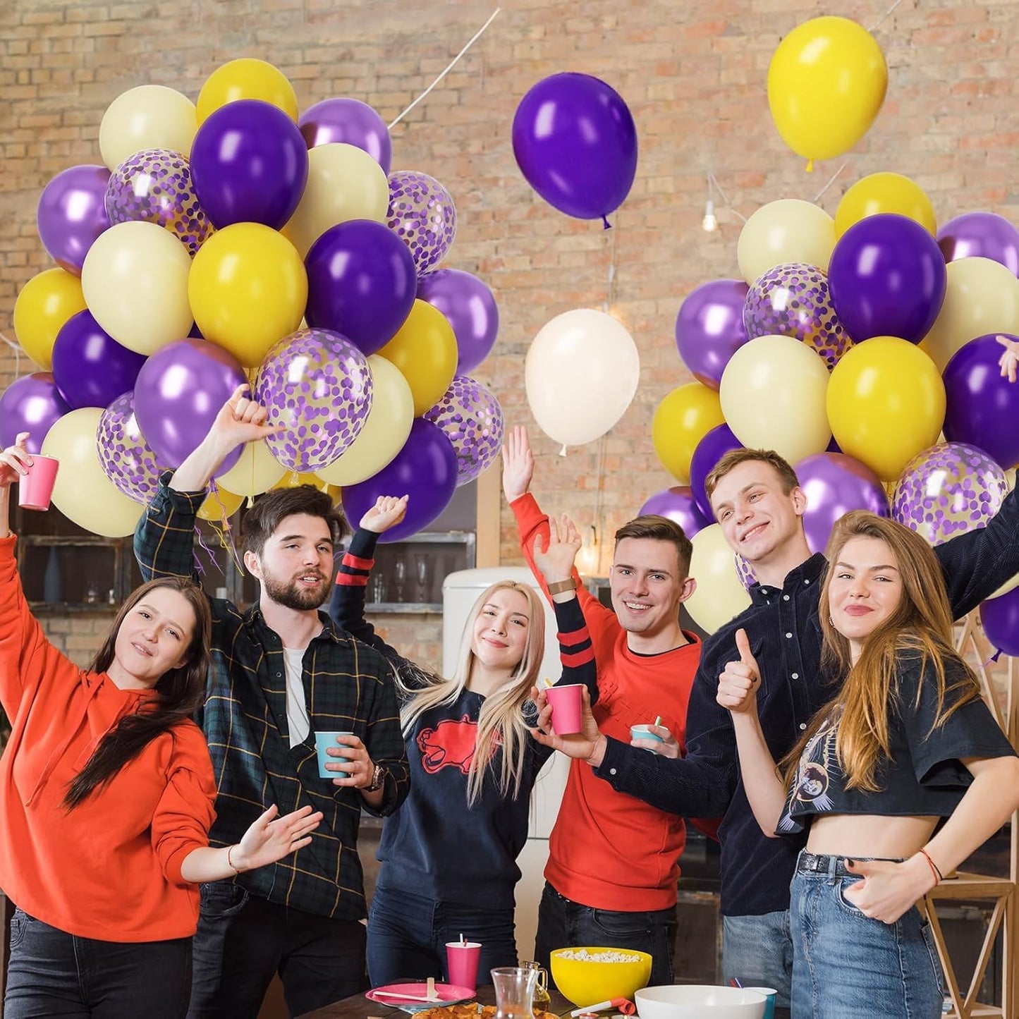 Paready Purple & Yellow Balloons Set - 50pcs, 12 Inch Light Yellow & Dark Purple Metallic Confetti Balloons for Kids, Boys' Sport Theme Birthday & Baby Shower Supplies