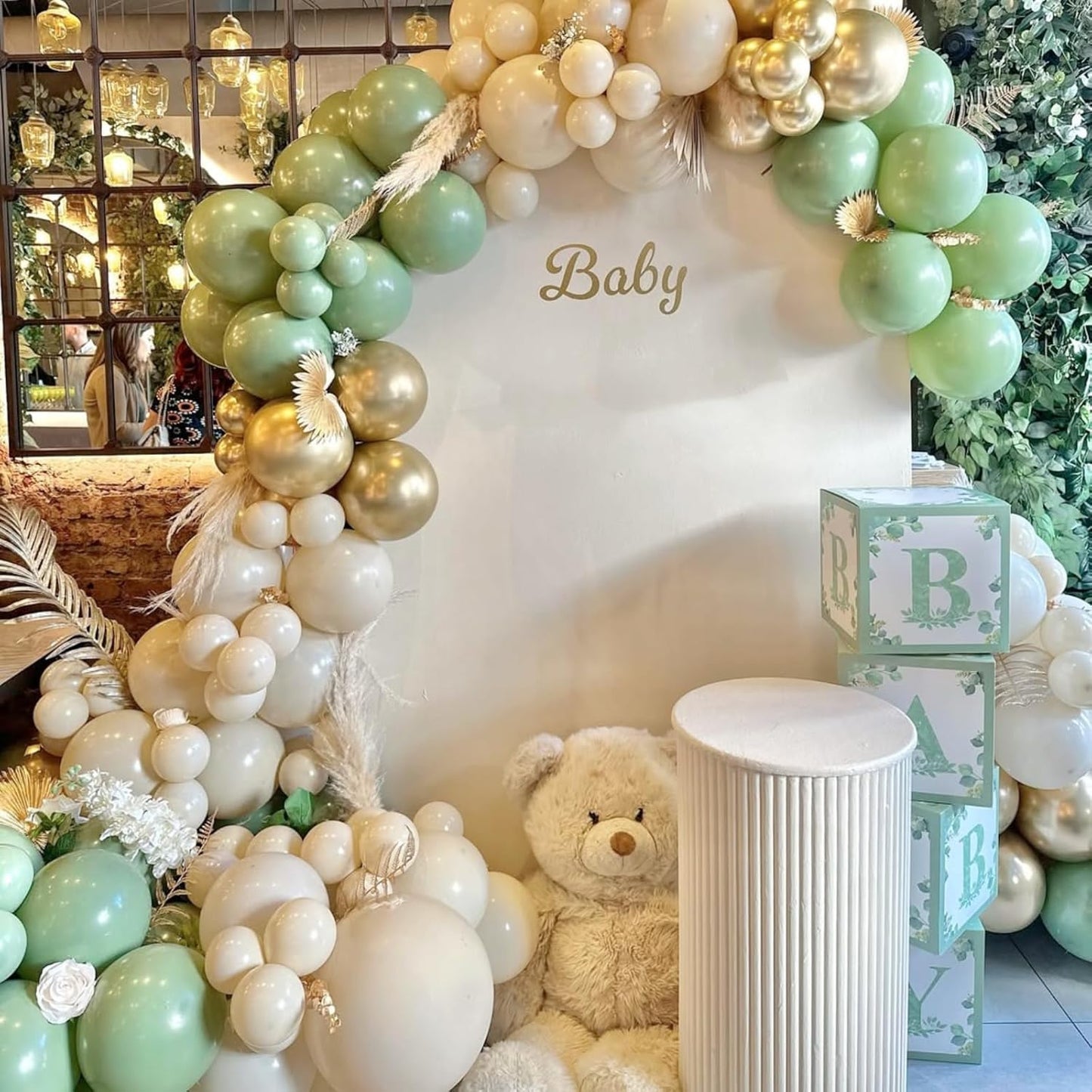 Dusty Green White Gold Balloons, 50pcs Sage Olive Green Metallic Champagne Gold White Latex Balloons for Wedding Engagement Birthday Baby Shower Eucalyptus Party Decoration Supplies