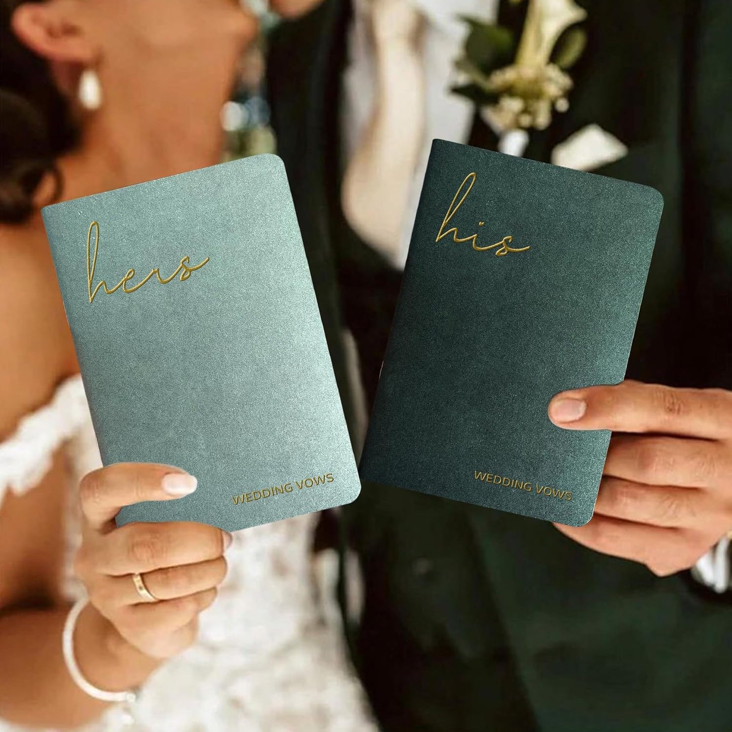 Vow Books His and Hers Wedding Vow Books with Soft Touch Gold Foil Engraving Wedding Essentials Wedding Accessories(XZ-HH-Sage)