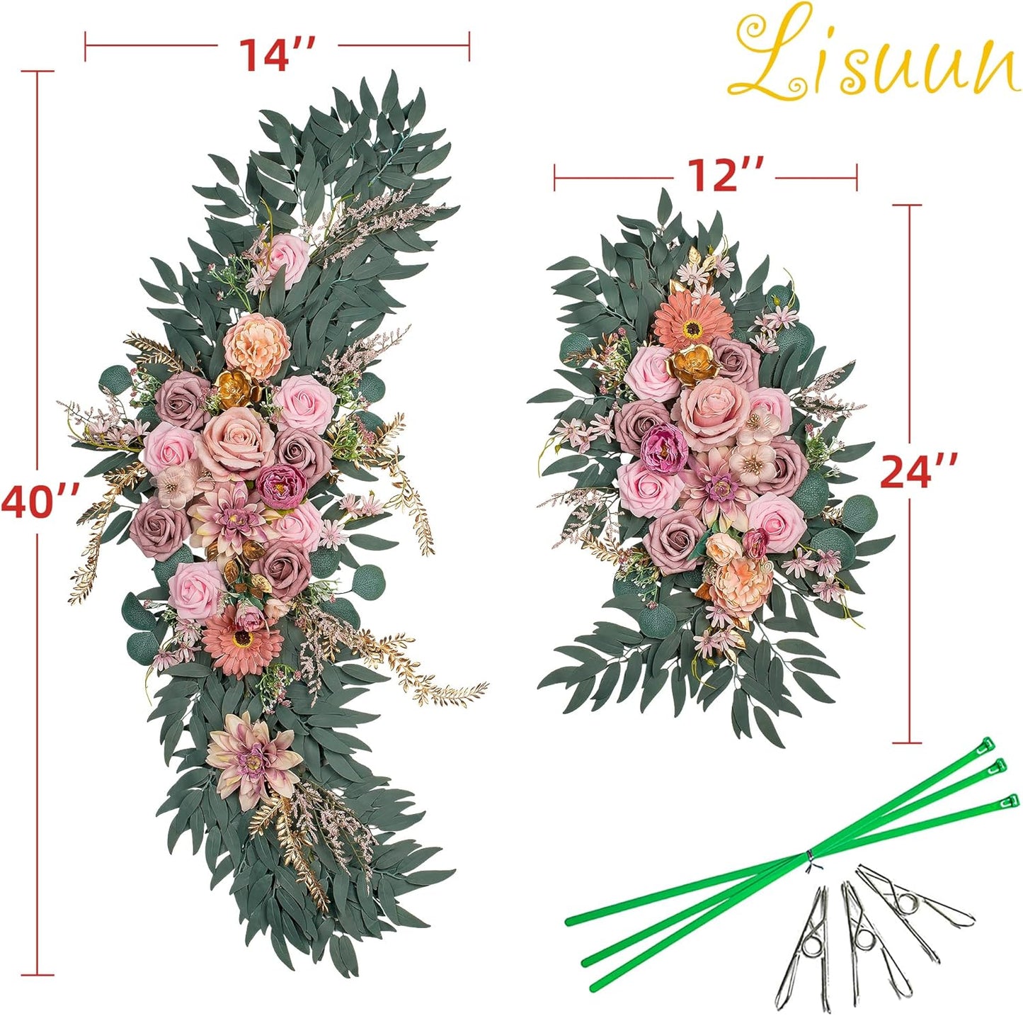 Wedding Arch Flowers, Artificial Flowers for Decoration, Large Flower Swag for Boho Styles Wedding Ceremony Floral Decor - Pack of 2