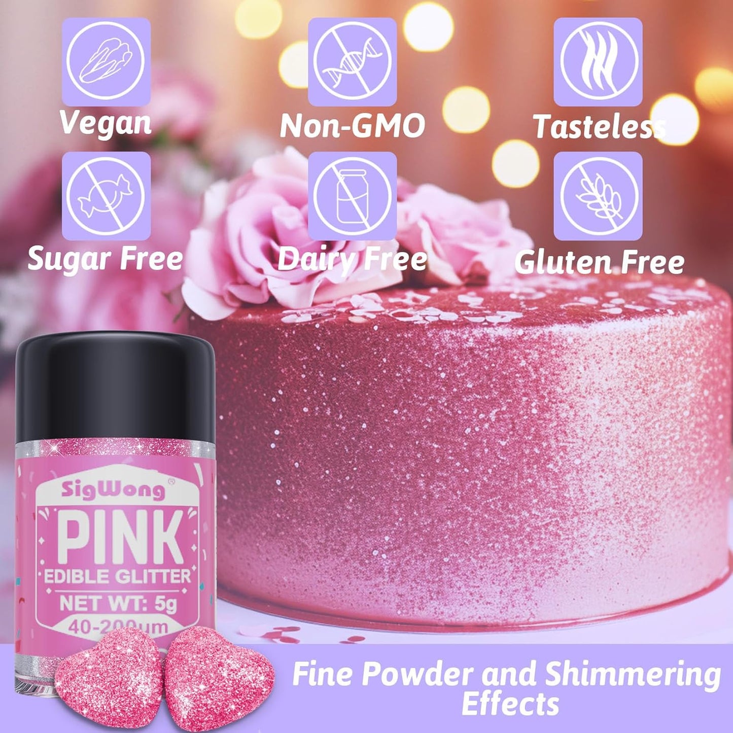 Edible Glitter - 8 Colors Luster Dust Edible Set for Drinks, Food Grade Edible Glitter Dust for Cake Decorating, Cocktail, Fondant, Strawberries, Candy, Cookie, Chocolate. Vegan and Gluten Free - 5g/bottle