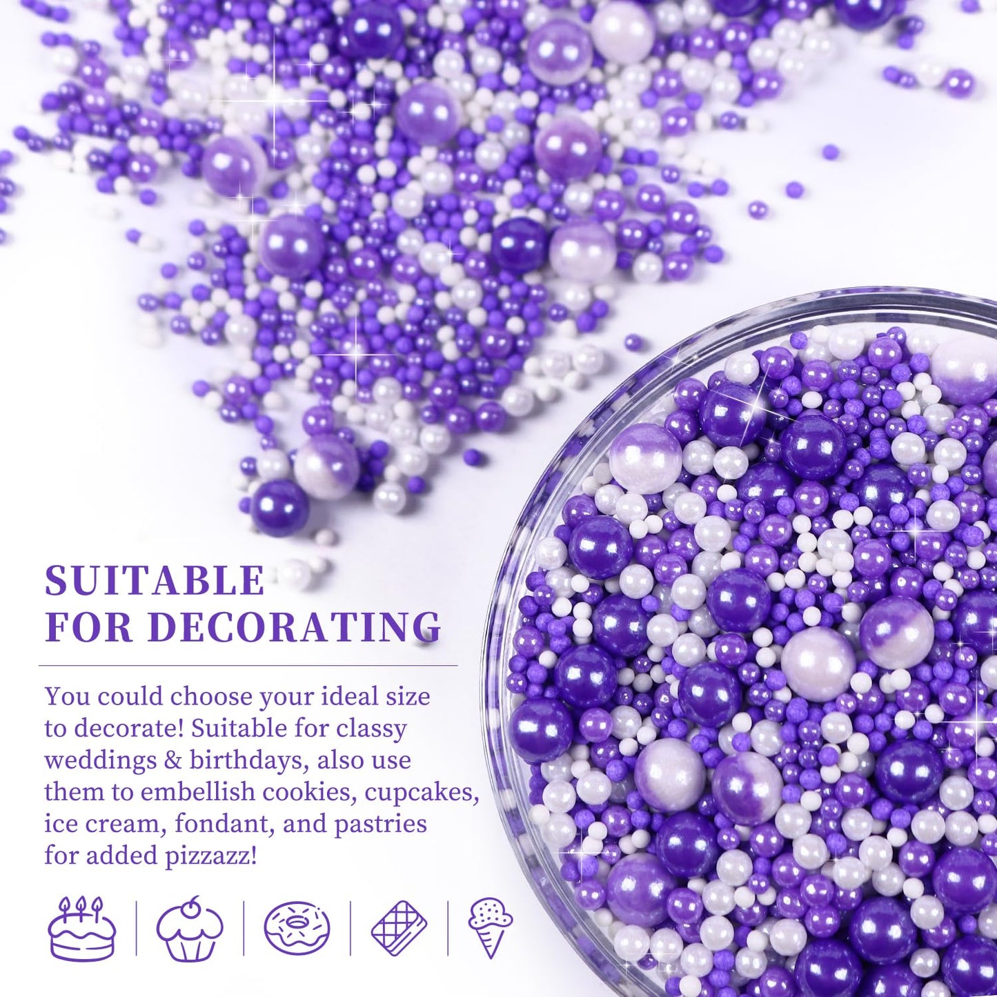 Purple Sprinkles for Cake Decorating, Pearl Sprinkles, Edible Pearls, Cake Pearls for Baby Showers, Weddings, Birthdays, Gender Reveal, Halloween(120g/4.23oz)