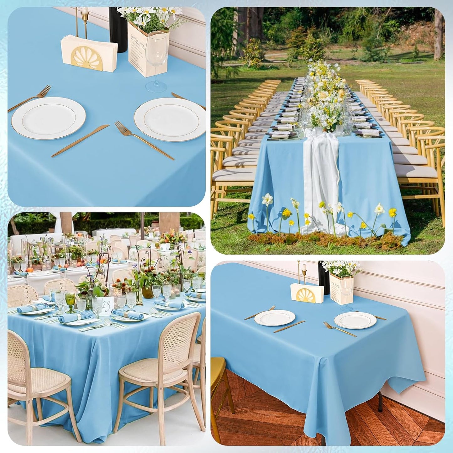 10 Pack Light Blue Tablecloths for 6 Foot Rectangle Tables 60 x 102 Inch - 6ft Rectangular Bulk Polyester Fabric Table Clothes for Wedding Buffet Party Banquet Reception Restaurant and Camping