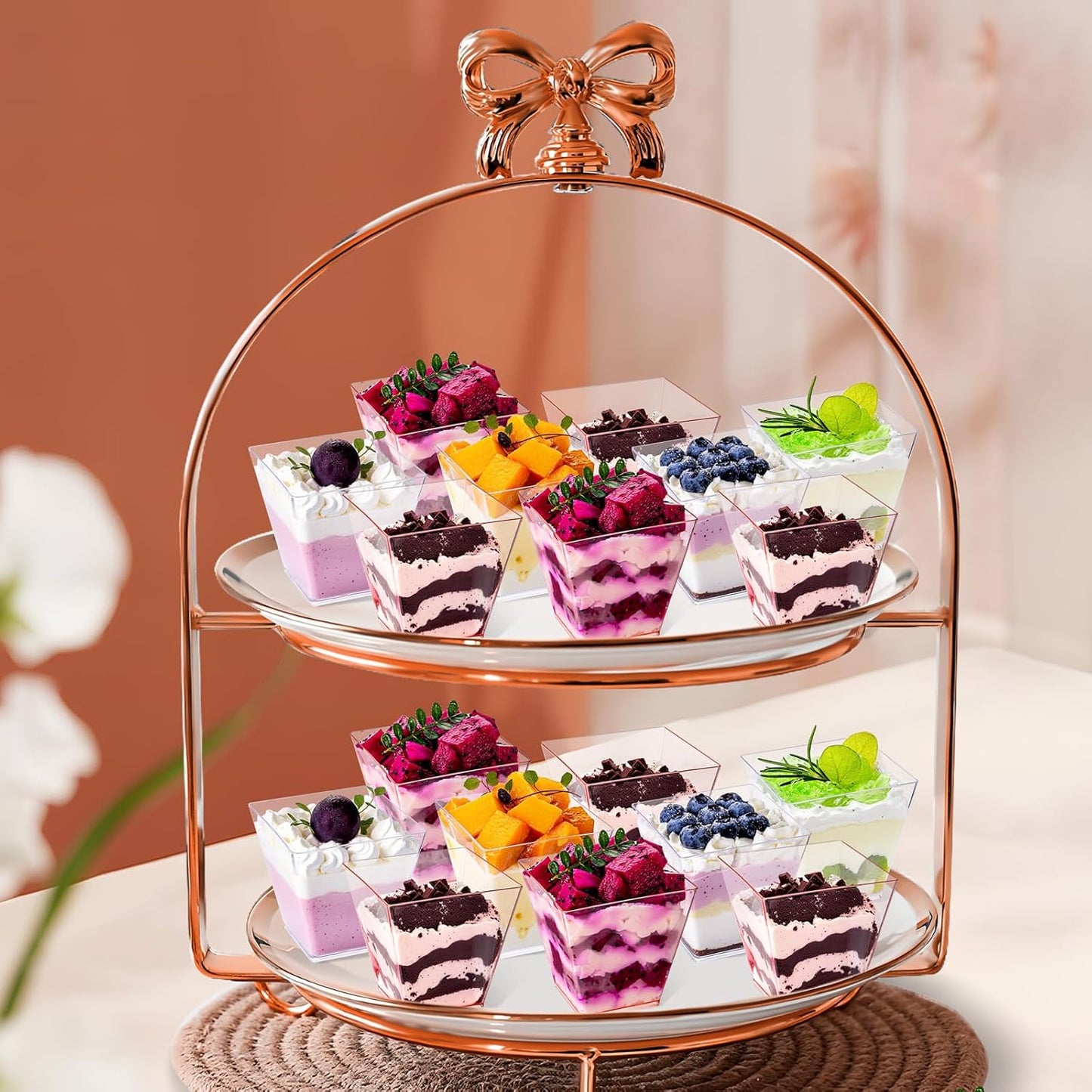 YOUBET 102 PCS Plastic Dessert Cups - 8oz Pink Clear Square Cups - 51 Pack Mini Appetizer Cup with Pink Tasting Spoons for Pudding, Fruit, Yogurt Parfait and Ice Cream