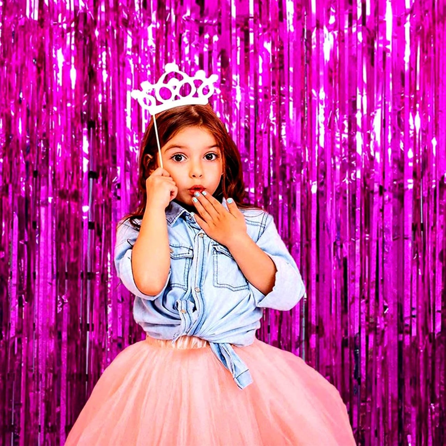 Pack Fuchsia Foil Fringe Curtain Backdrop, 3.28Ft x 9.84Ft Metallic Tinsel Foil Fringe Streamers Curtains Party, Photo Booth Props, Birthday, 2022 Graduation Decoration Supplies