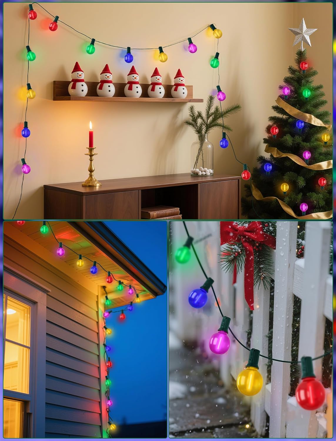 SUNSGNE 25FT LED Colored Christmas Lights with 25 G40 LED Shatterproof Frosted Multicolor Globe Bulbs, Waterproof Colorful Christmas String Lights for Patio Backyard Porch Balcony Gazebo Party Decor