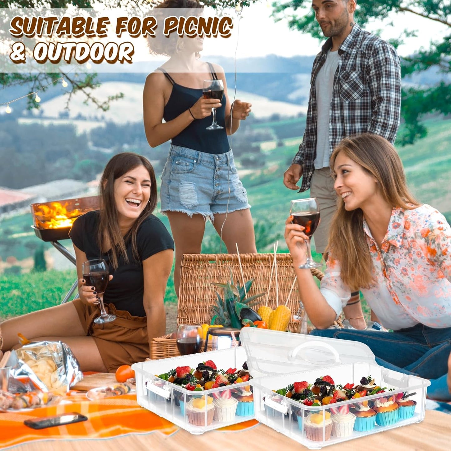 36 Cupcakes Carrier 2-layer for Cake Container Cupcake Holder with Lid and Handle Detachable Dessert Dessert Small Snack for Party Storage Container