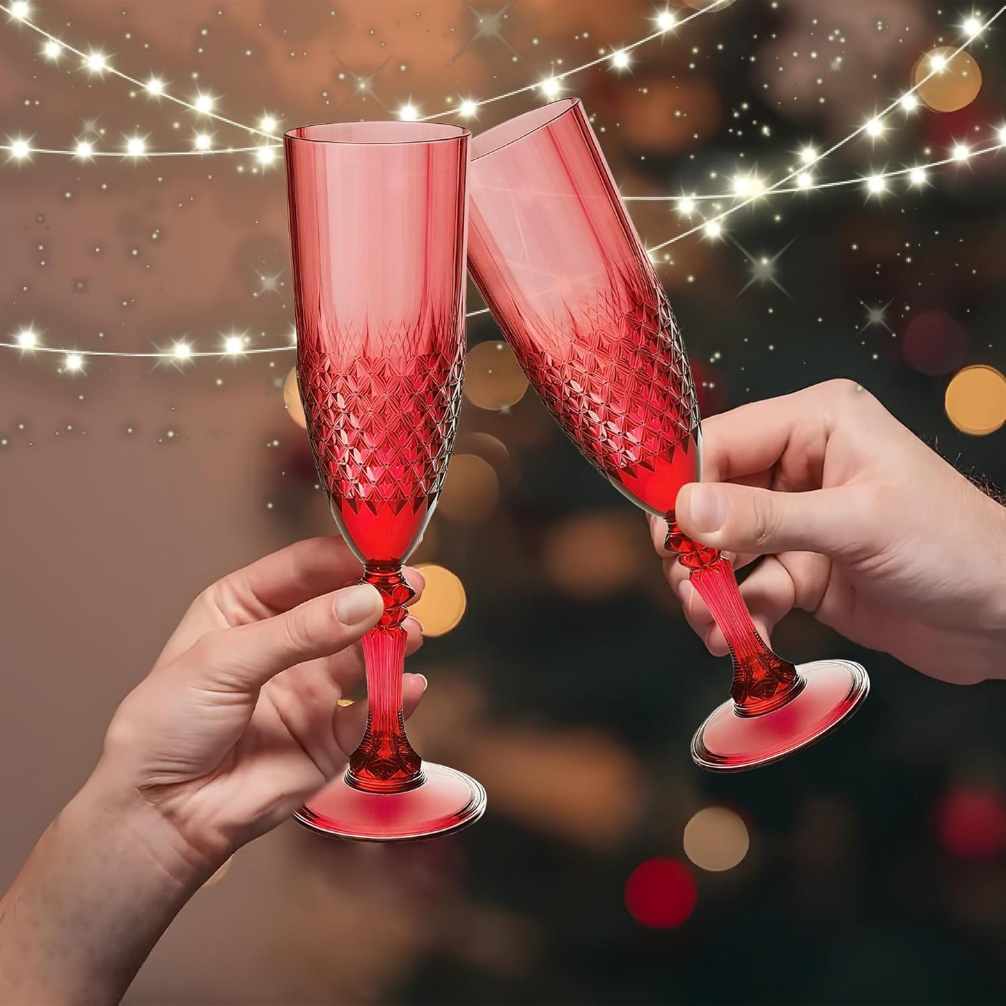 Plastic Champagne Flutes, 12PCS Dark Red Wine Glasses Goblets Cups Reusable Flute, for Christmas Weddings Bachelor Parties Toasting and Events(12, Dark Red)