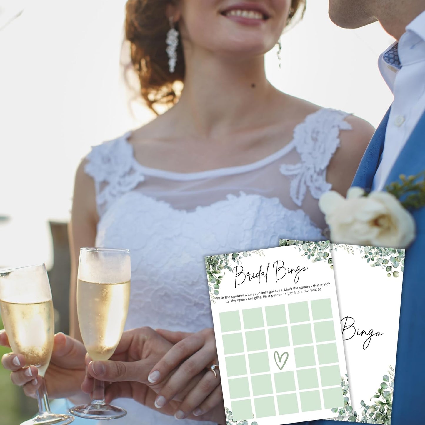 Eucalyptus Bridal Shower Game Cards - Bridal Bingo, Wedding Engagement Bachelorette Party Bridal Shower Games for 30 Guests, Double Sided Cards Set of 30, Activity Supplies & Favor/A15