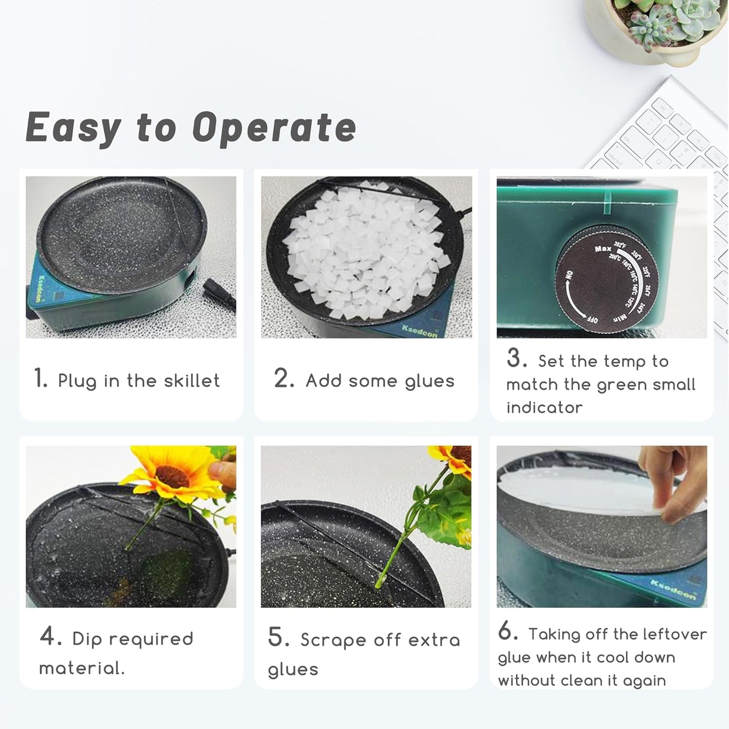 Hot Glue Melting Pot, Electric Floral Dipping Skillet Kit for Crafts with Premium 40 Glue Sticks and Mini Gun 20W for DIY Arts&Crafts