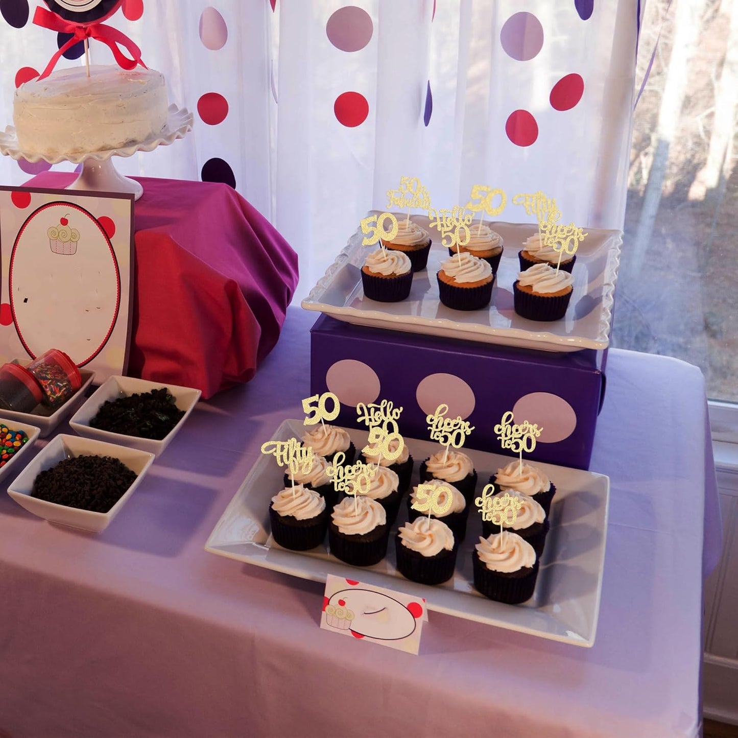 30Pcs Happy 50th Birthday Cupcake Toppers Gold Glitter Fifty Cheers to 50 Years Old Birthday Cupcake Picks for 50th Birthday Anniversary Party Cake Decorations Supplies