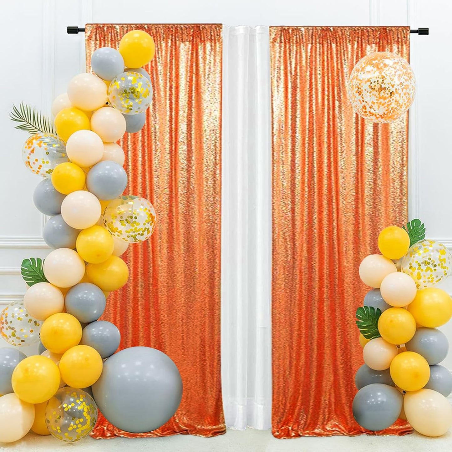 Eternal Beauty Sequin Backdrop Curtains, 2x8 Ft-2 Panels Orange Back Drop for Shimmer Photography Party Wedding Birthday Decor