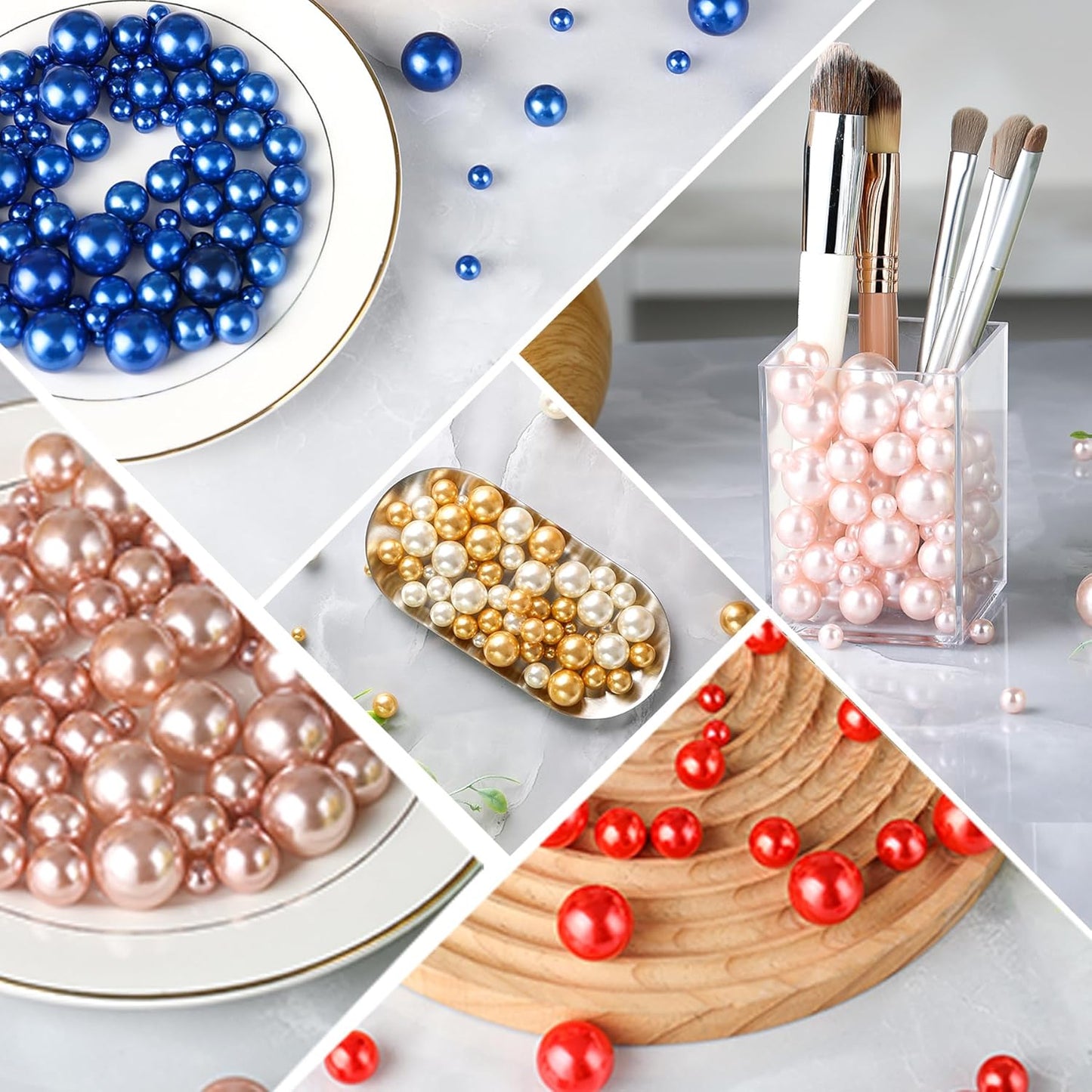 260Pcs Red Glossy Beads for Centerpiece Decor, Artifical Pearls Vase Filler, Makeup Brush Beads, No Hole Round Pearl Beads for Wedding Birthday Christmas Party Home Decor(18mm 14mm 6mm)