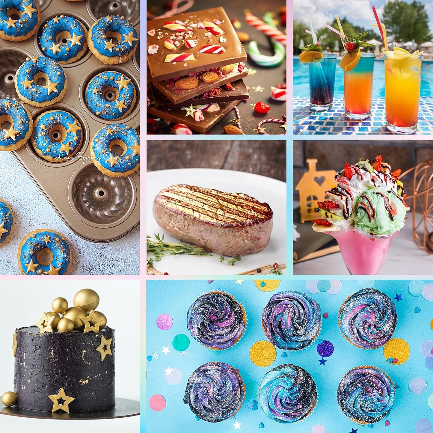 RBUGR Luster Dust Edible, 12 Colors Edible Glitter Pack, Cocktail Food Glitter Edible Dust, Vegan Edible Shimmer, Drink Powder for Cakes Cookies Chocolates Baking(4g/0.14oz)